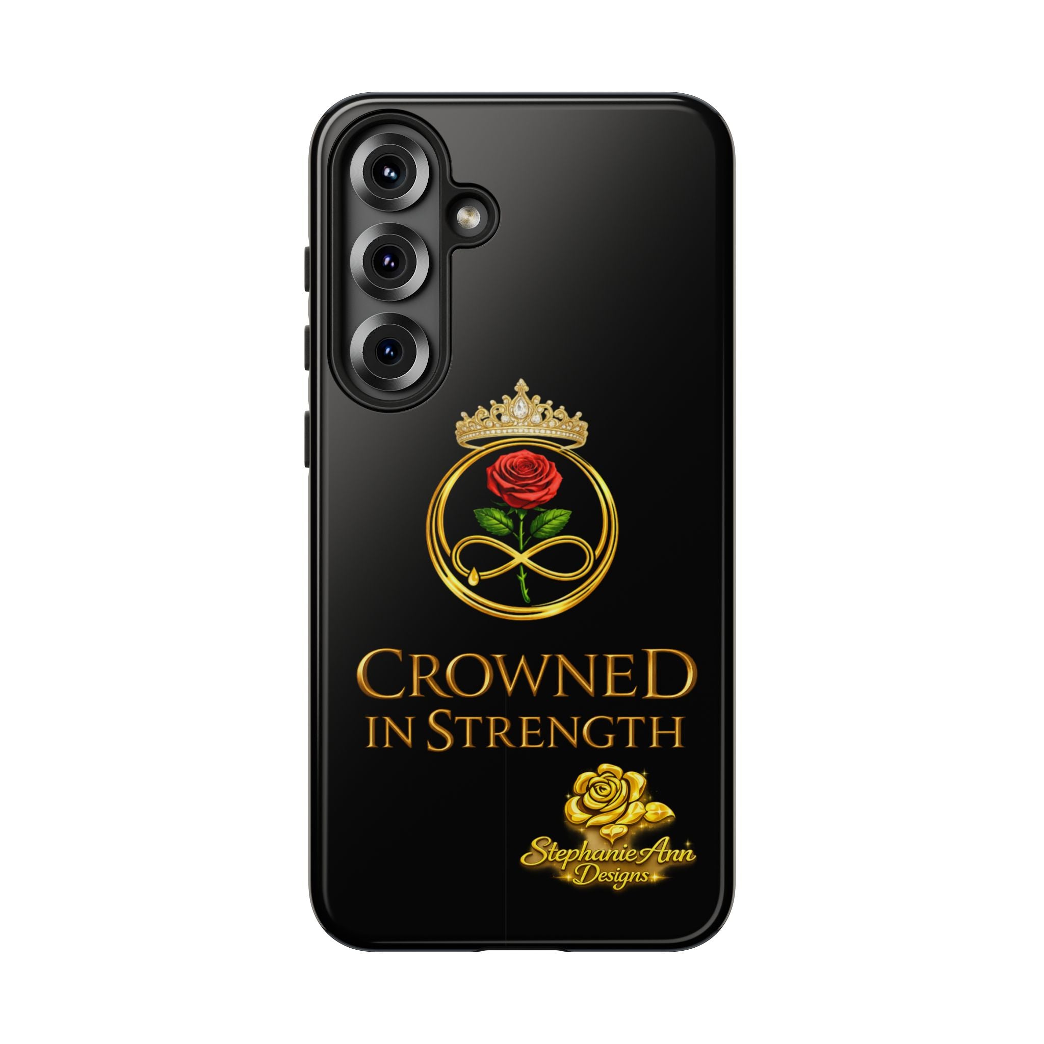' A Rose Crowned in Strength Phone Case Rose golden  — Protective Black Case with Rose & Crown Empowerment Design