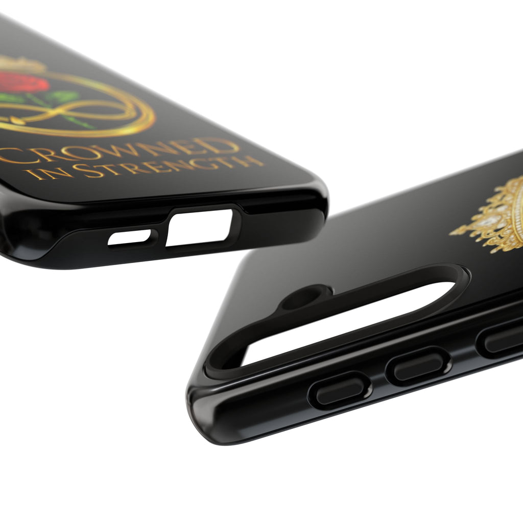 'A Rose Crowned in Strength Phone Case Black Rose Gold infinity