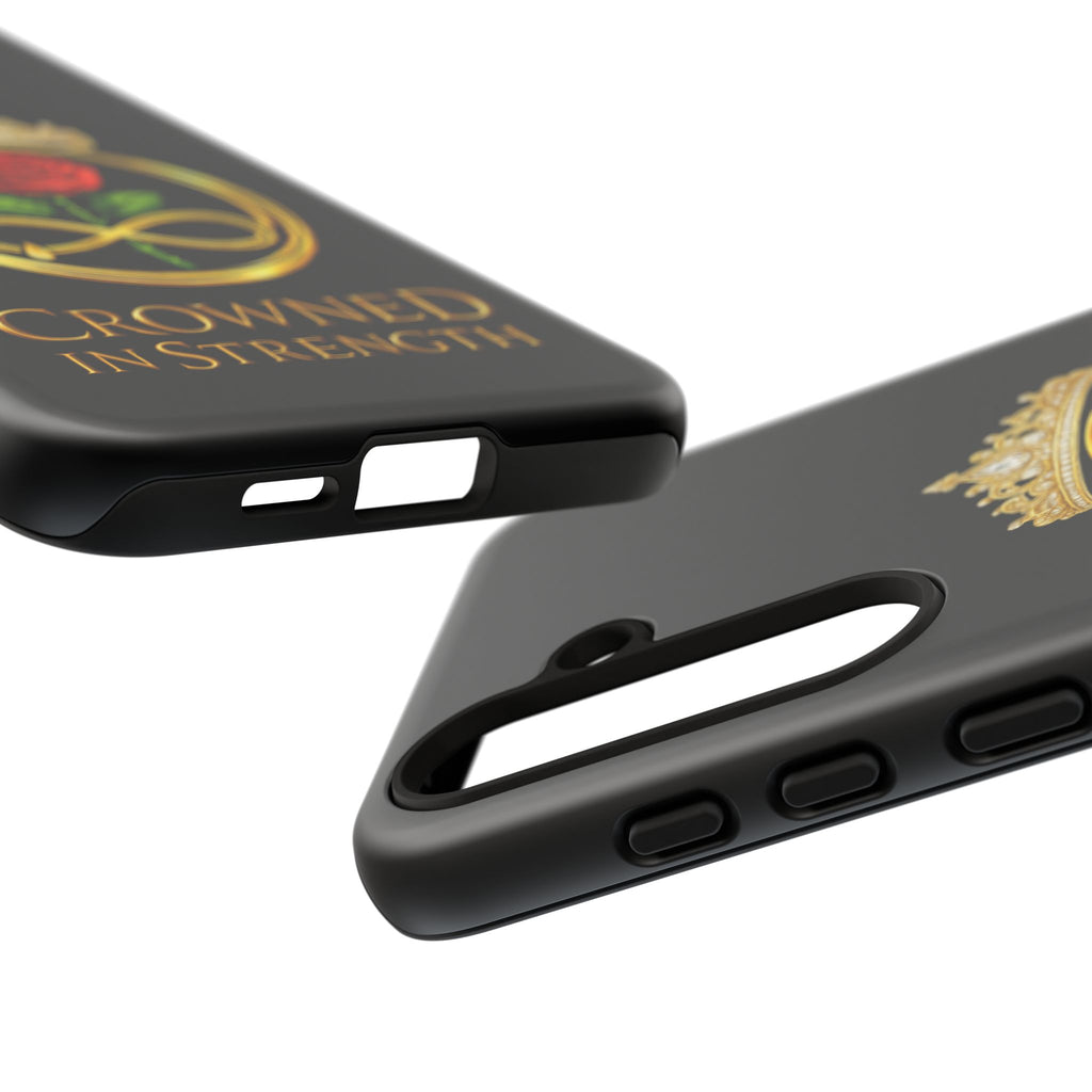 'A Rose Crowned in Strength Phone Case Black Rose Gold infinity