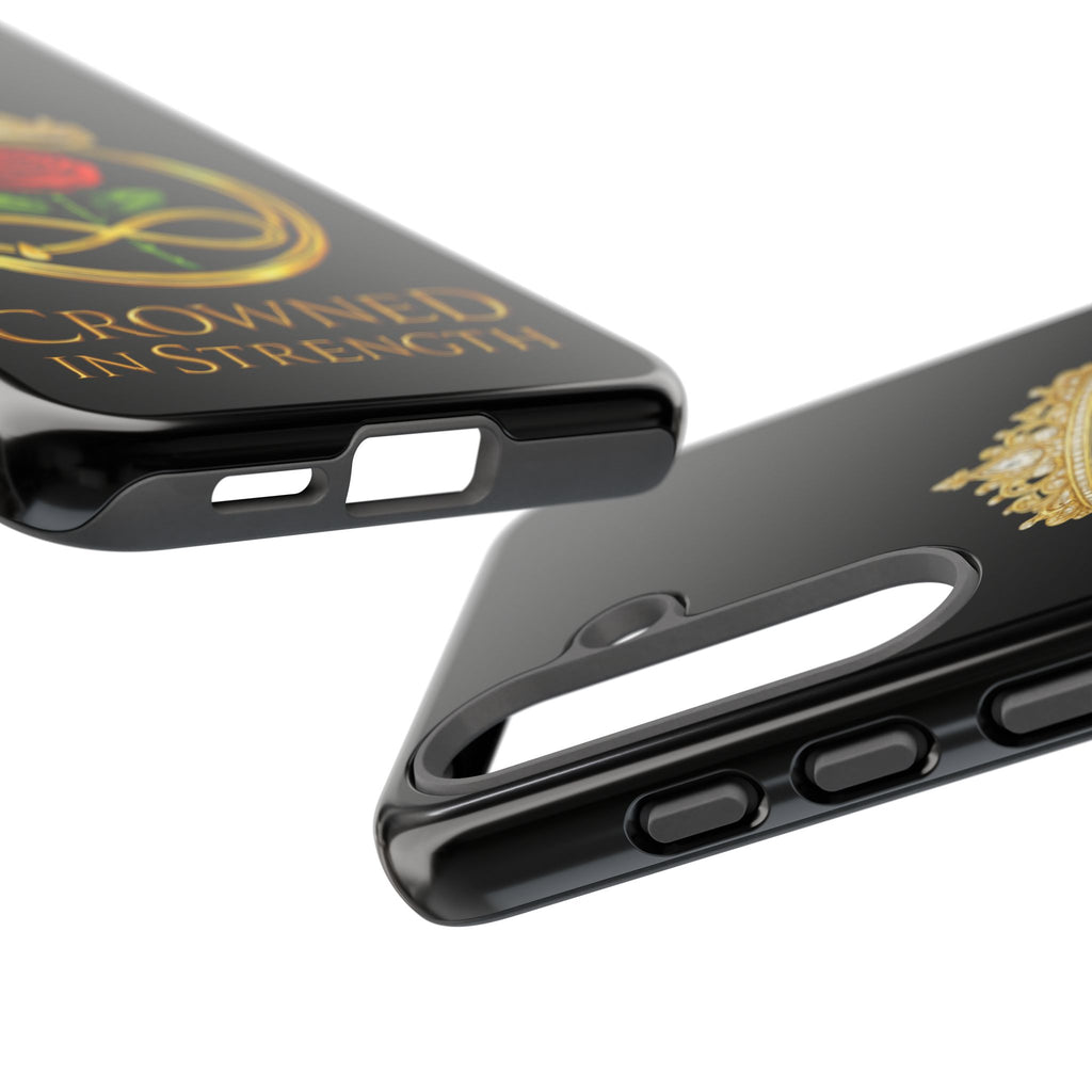 'A Rose Crowned in Strength Phone Case Black Rose Gold infinity