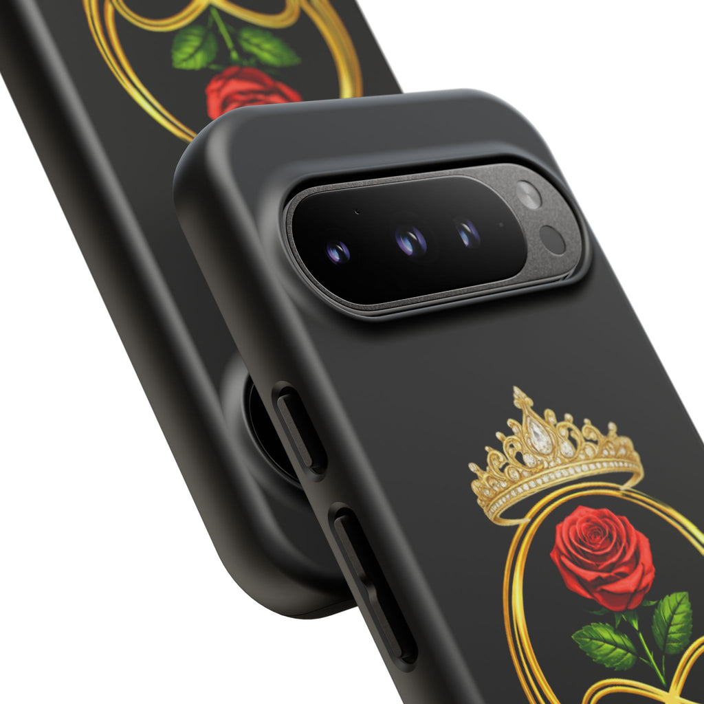 'A Rose Crowned in Strength Phone Case Black Rose Gold infinity