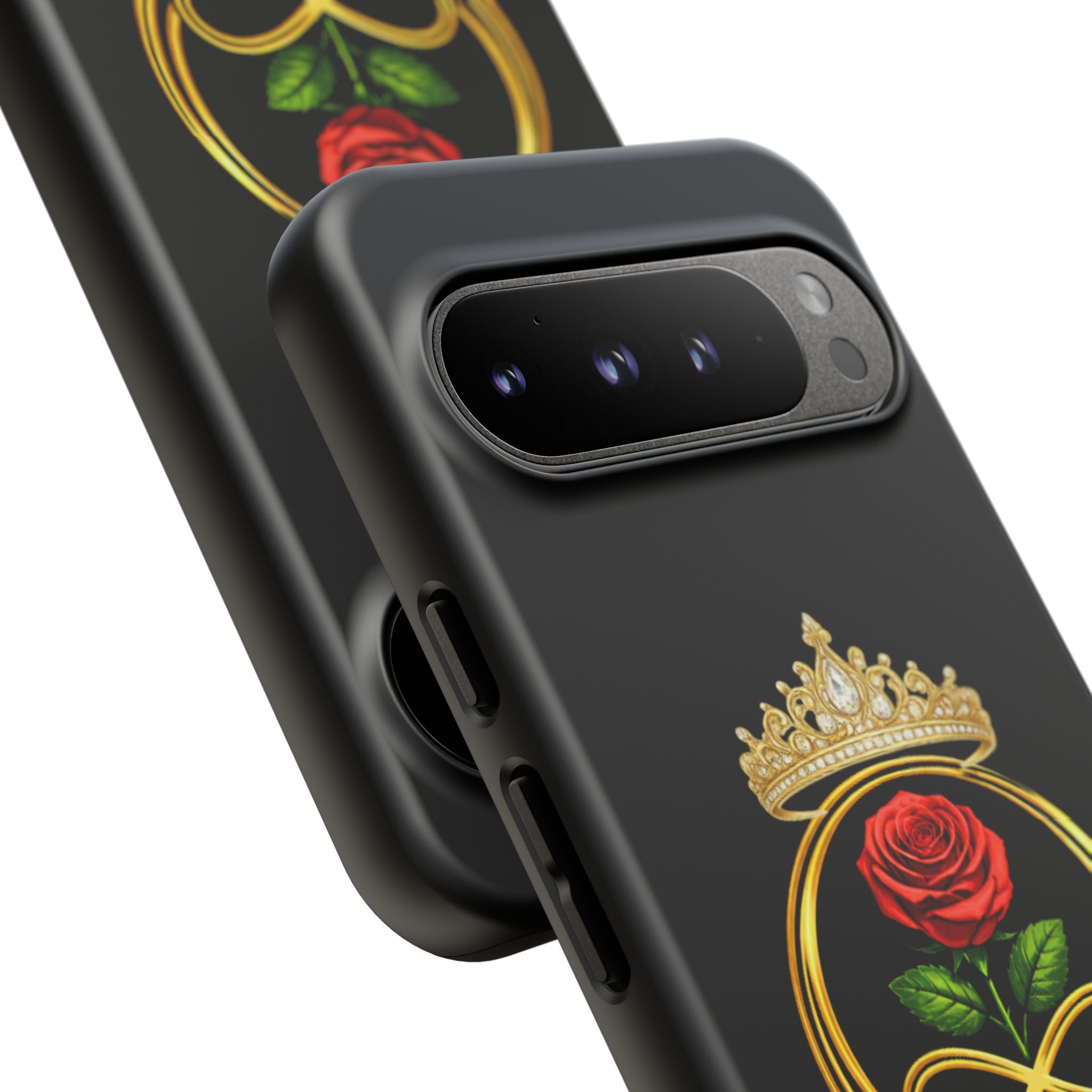 'A Rose Crowned in Strength Phone Case Black Rose Gold infinity