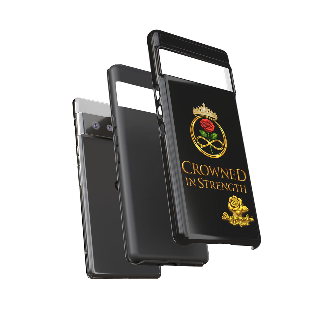 ' A Rose Crowned in Strength Phone Case Rose golden  — Protective Black Case with Rose & Crown Empowerment Design