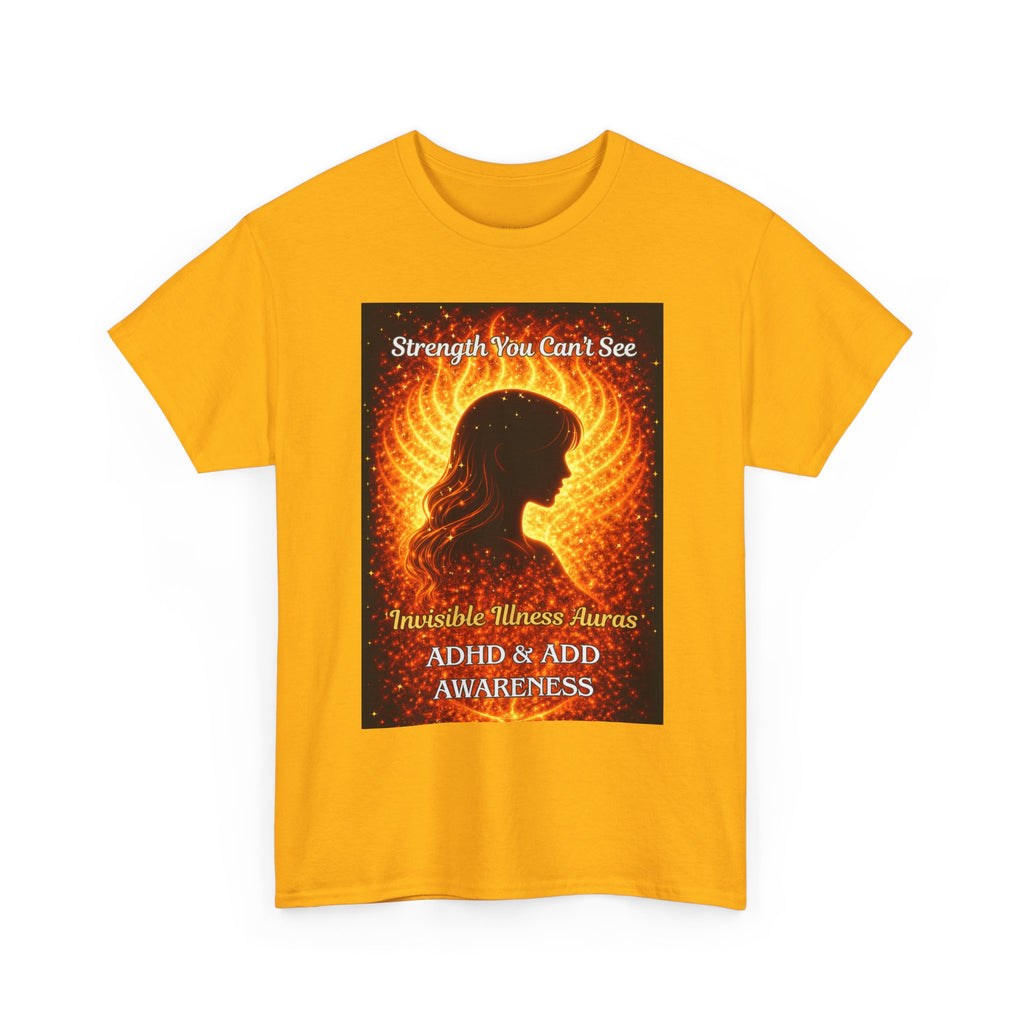ADHD Awareness Fiery Aura Angel Wings T-Shirt — "Strength You Can't See" Inspirational Tee