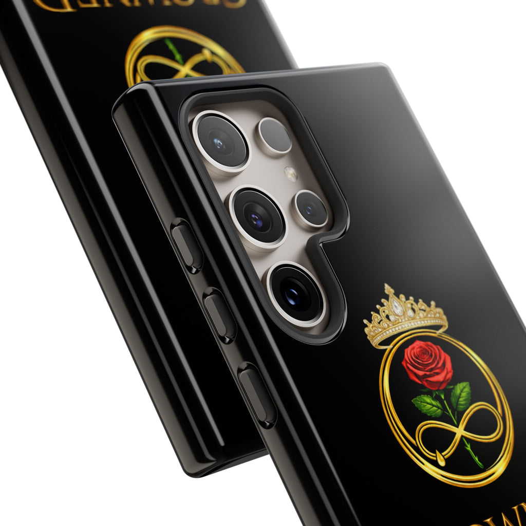 ' A Rose Crowned in Strength Phone Case Rose golden  — Protective Black Case with Rose & Crown Empowerment Design