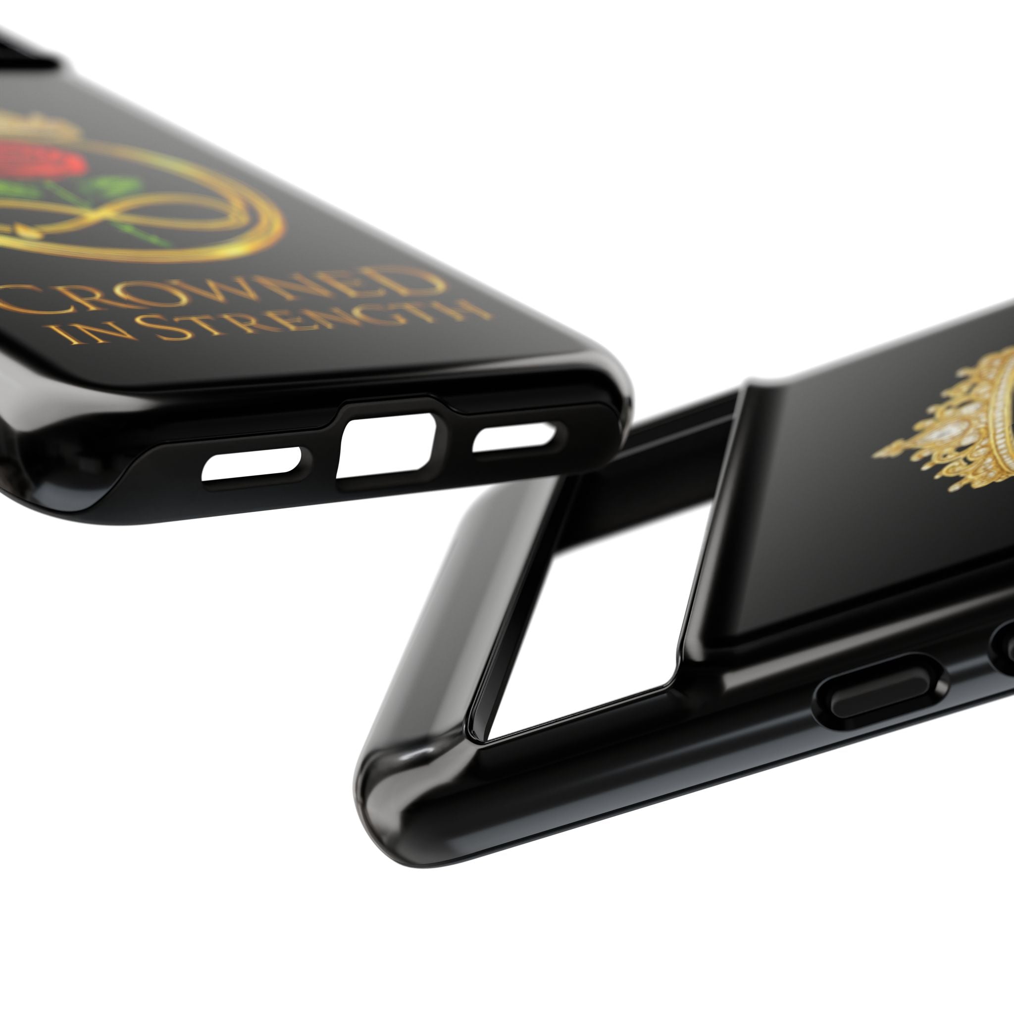 'A Rose Crowned in Strength Phone Case Black Rose Gold infinity