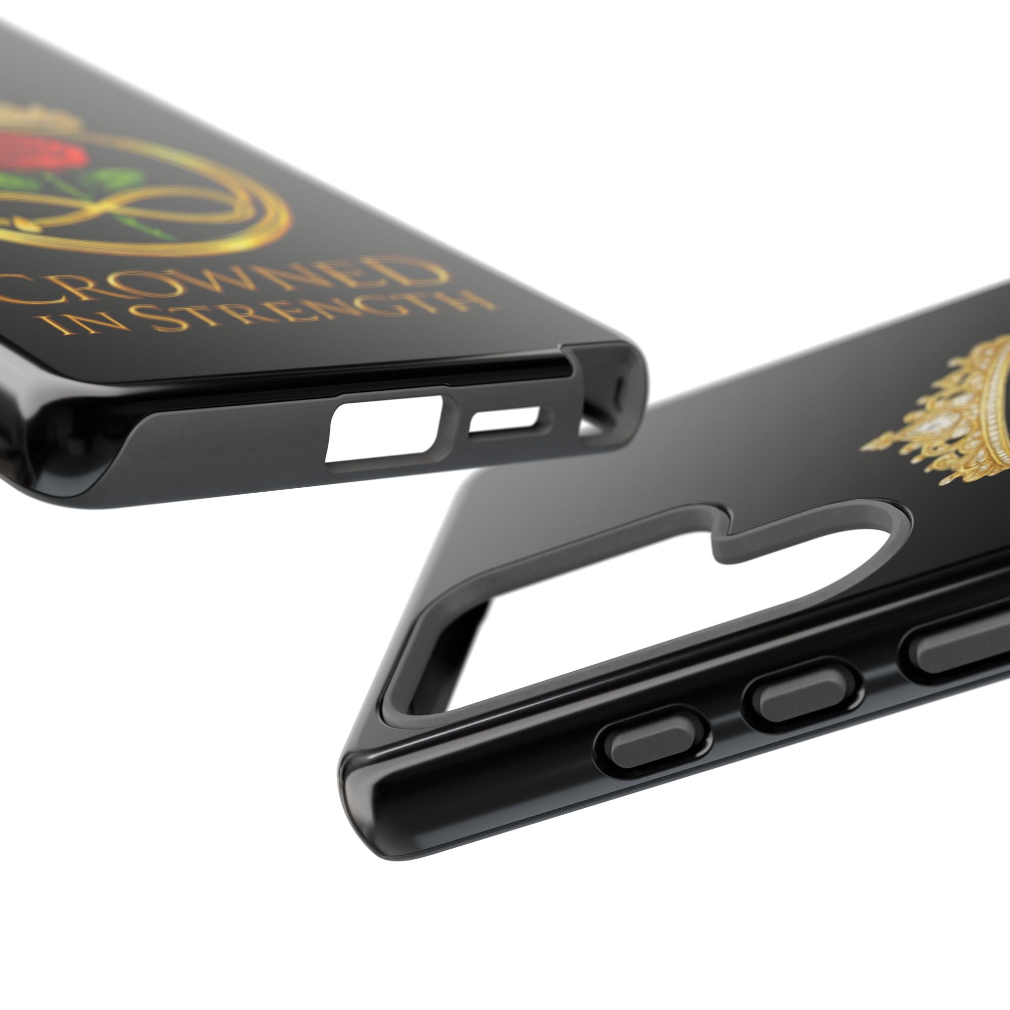 'A Rose Crowned in Strength Phone Case Black Rose Gold infinity