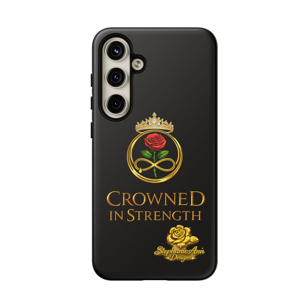 ' A Rose Crowned in Strength Phone Case Rose golden  — Protective Black Case with Rose & Crown Empowerment Design