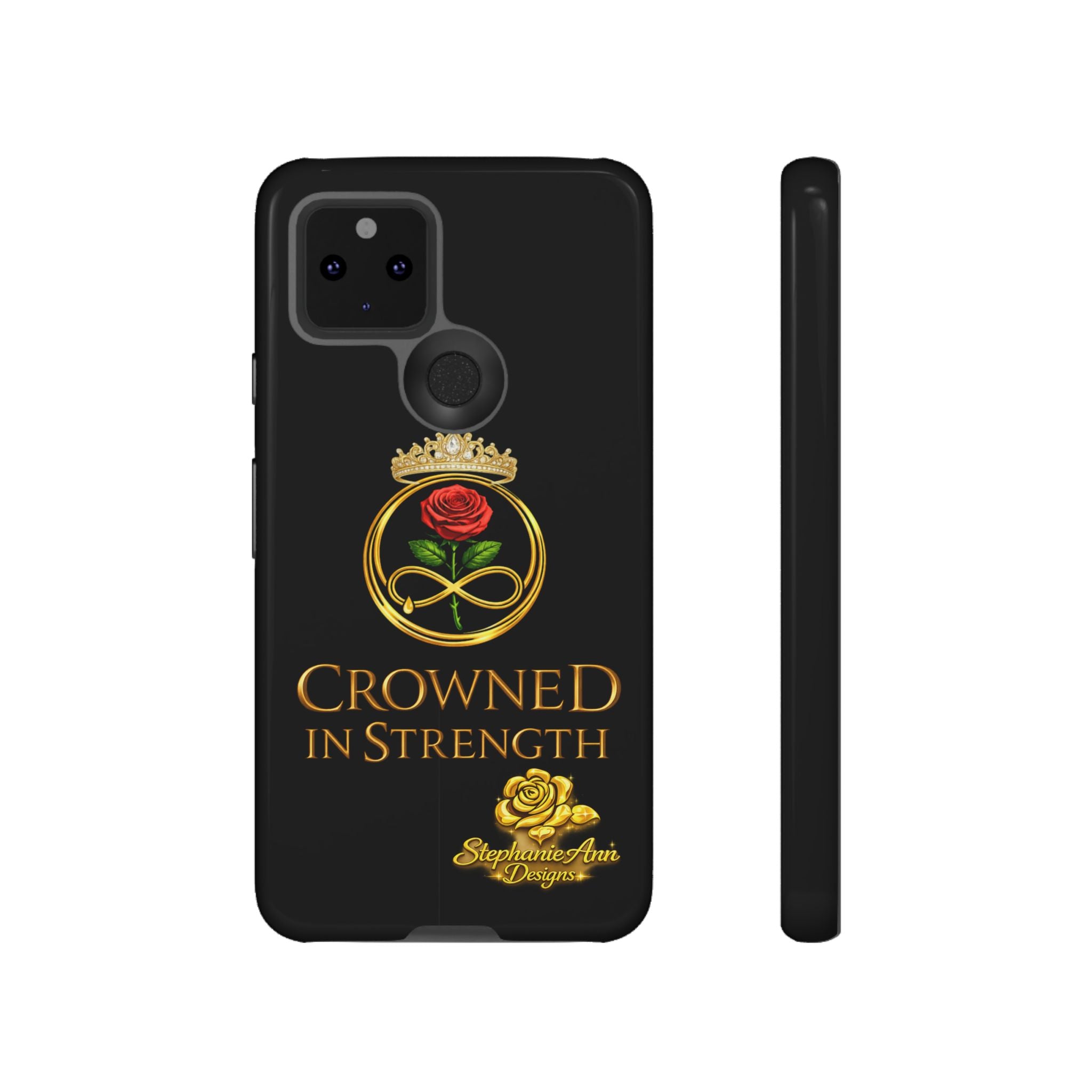 ' A Rose Crowned in Strength Phone Case Rose golden  — Protective Black Case with Rose & Crown Empowerment Design