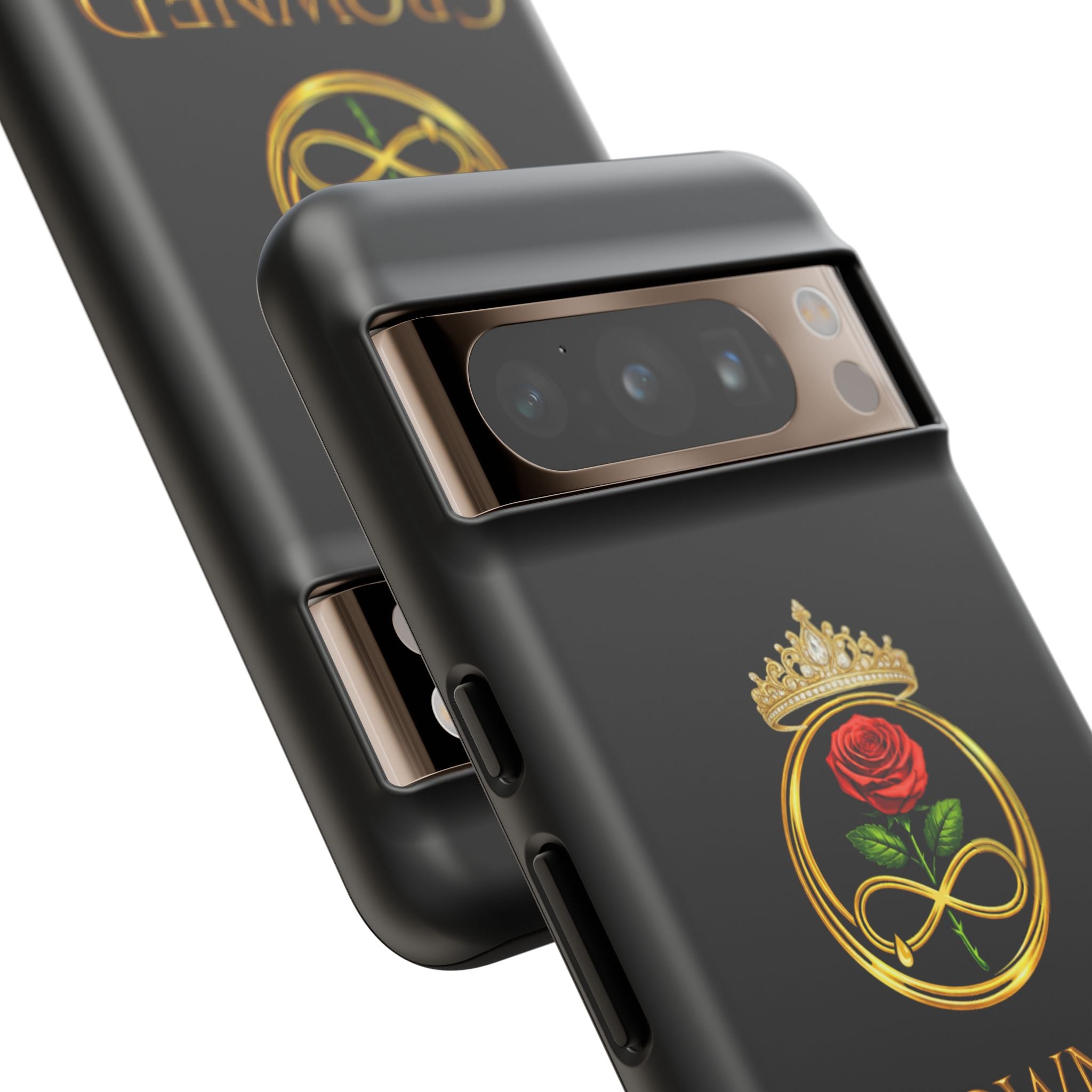 ' A Rose Crowned in Strength Phone Case Rose golden  — Protective Black Case with Rose & Crown Empowerment Design