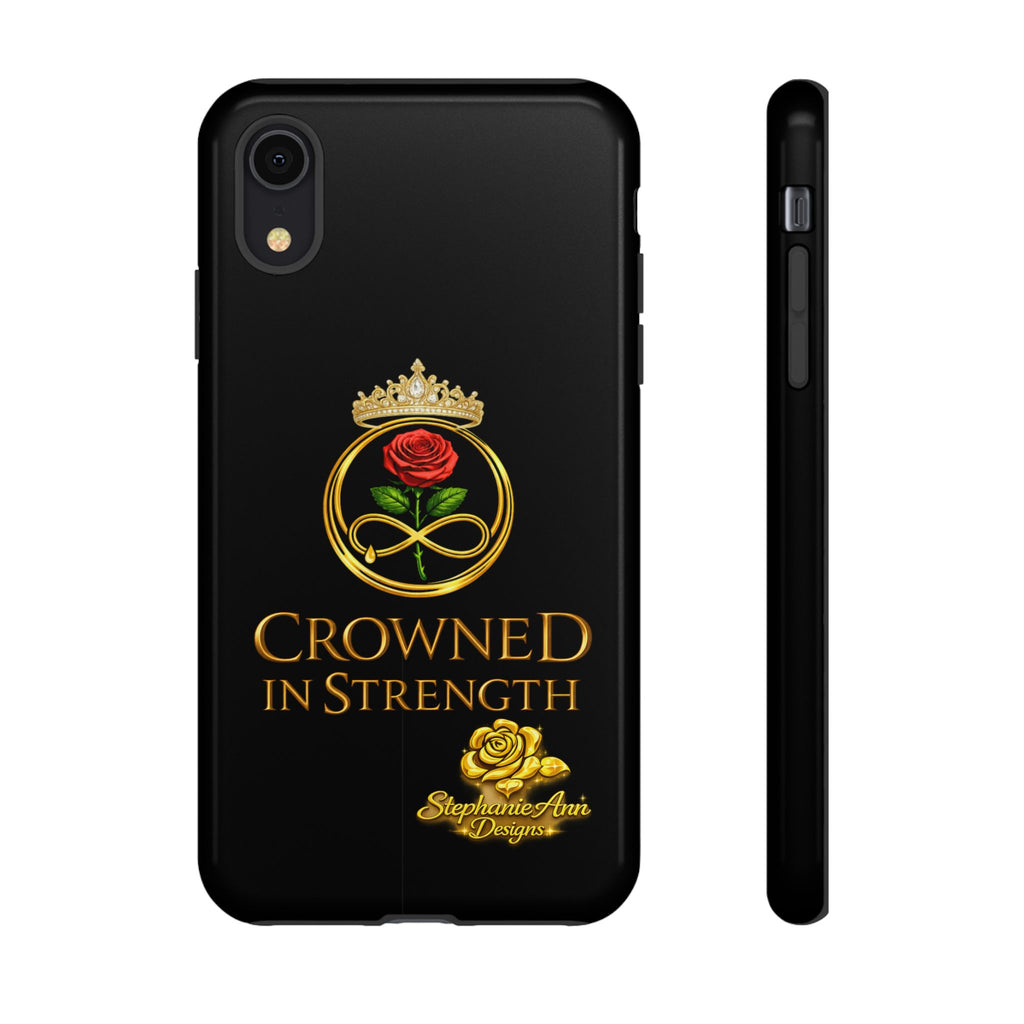 ' A Rose Crowned in Strength Phone Case Rose golden  — Protective Black Case with Rose & Crown Empowerment Design