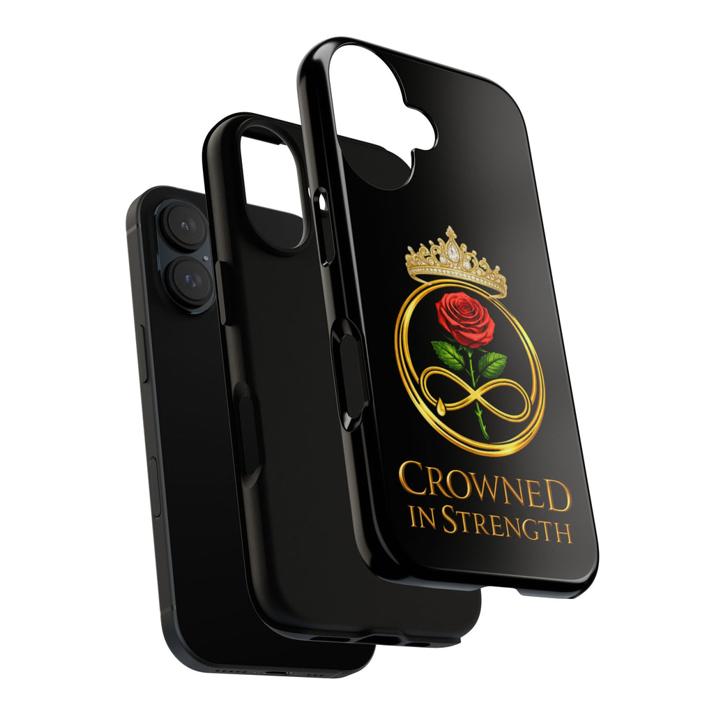 'A Rose Crowned in Strength Phone Case Black Rose Gold infinity