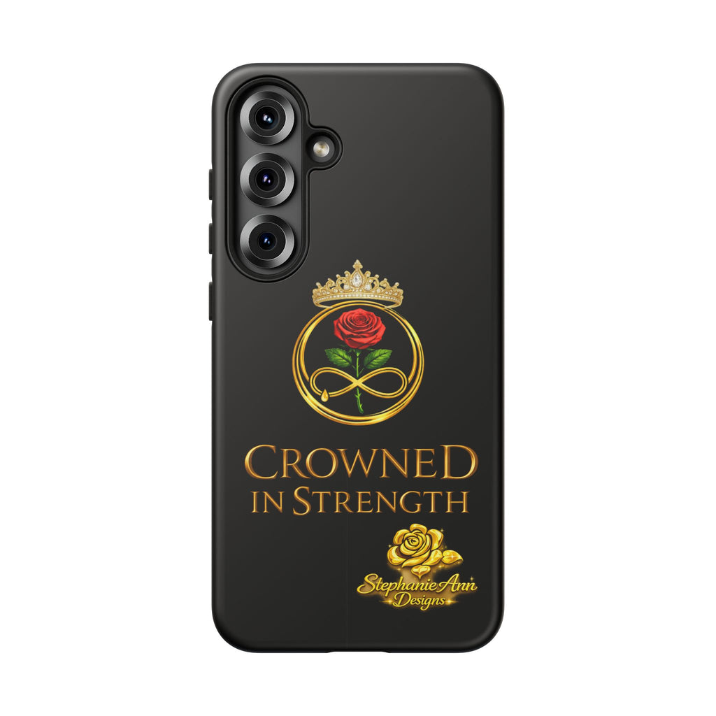 ' A Rose Crowned in Strength Phone Case Rose golden  — Protective Black Case with Rose & Crown Empowerment Design