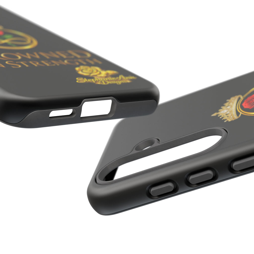 ' A Rose Crowned in Strength Phone Case Rose golden  — Protective Black Case with Rose & Crown Empowerment Design