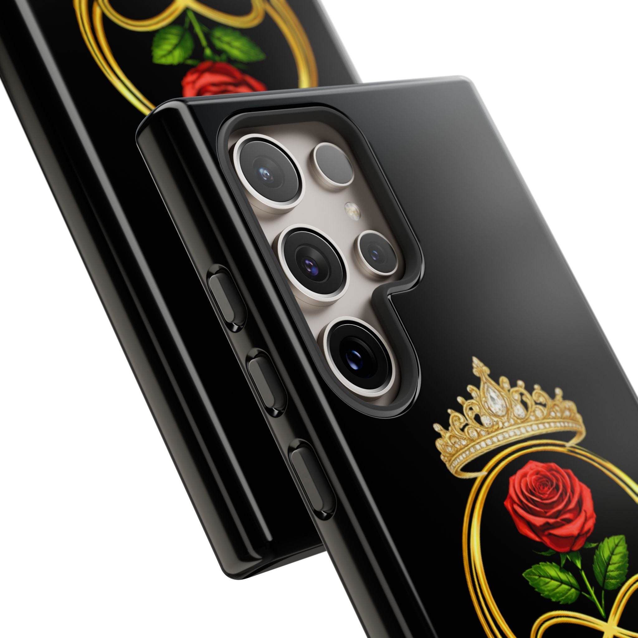 'A Rose Crowned in Strength Phone Case Black Rose Gold infinity