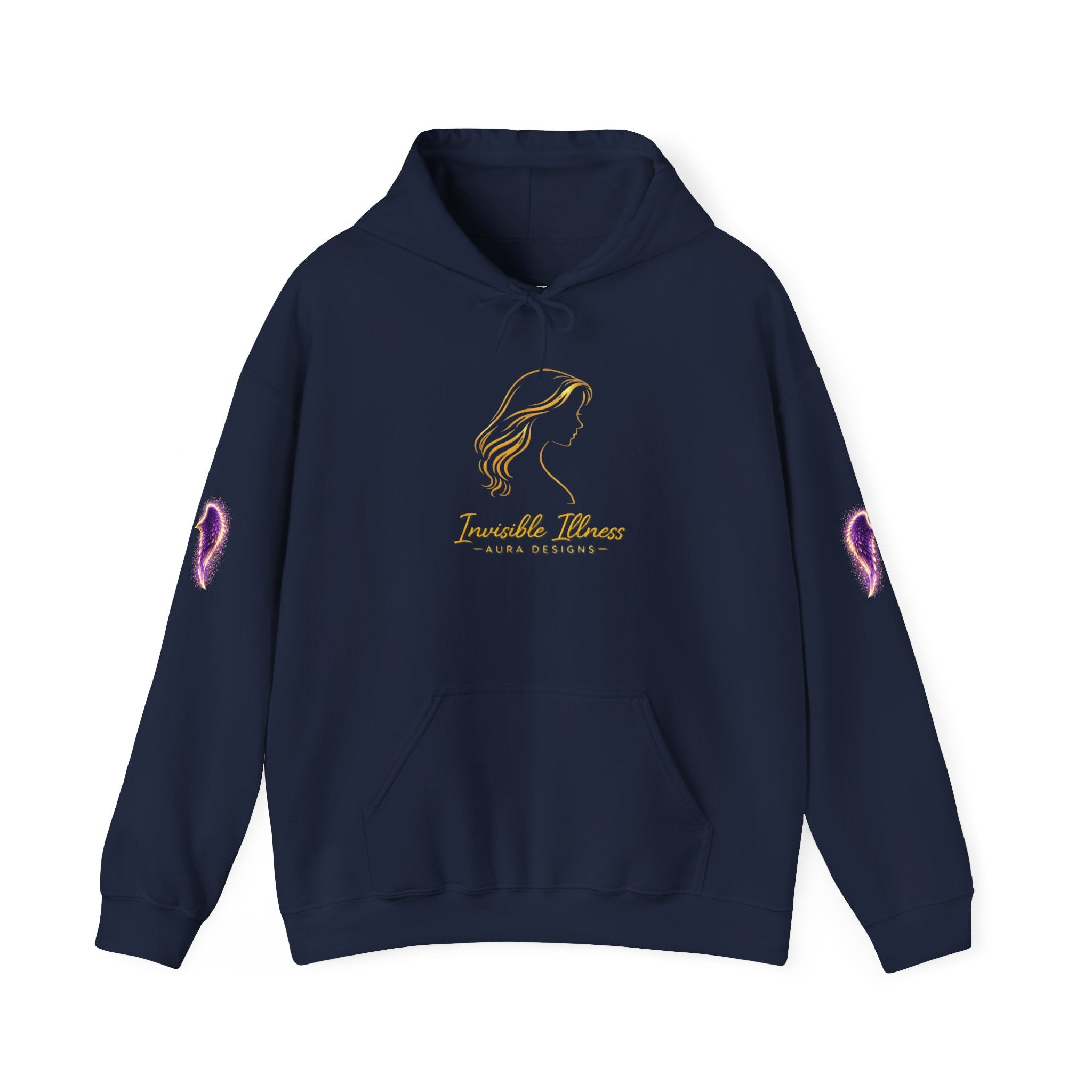 Neon Purple Auras Angel Wings Hoodie — "Invisible Monsters" Purple Silhouette Graphic