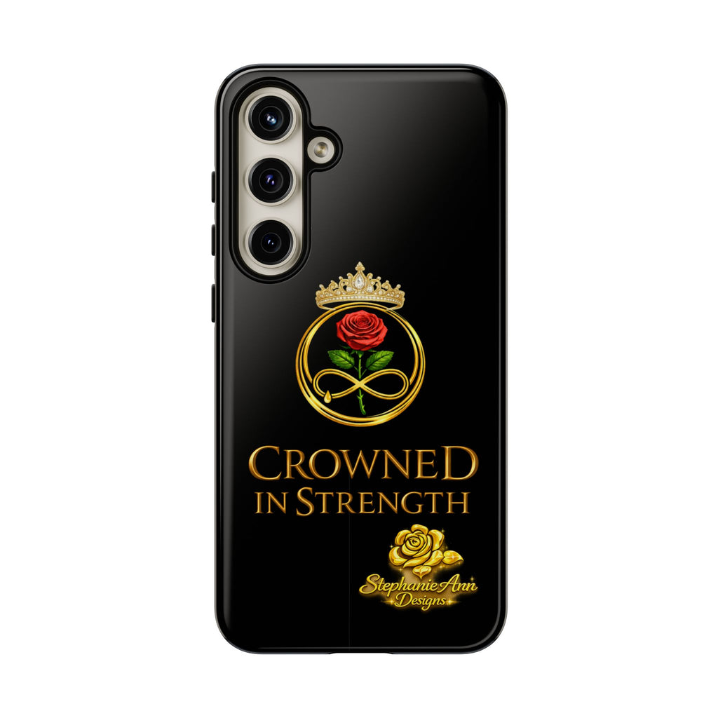 ' A Rose Crowned in Strength Phone Case Rose golden  — Protective Black Case with Rose & Crown Empowerment Design