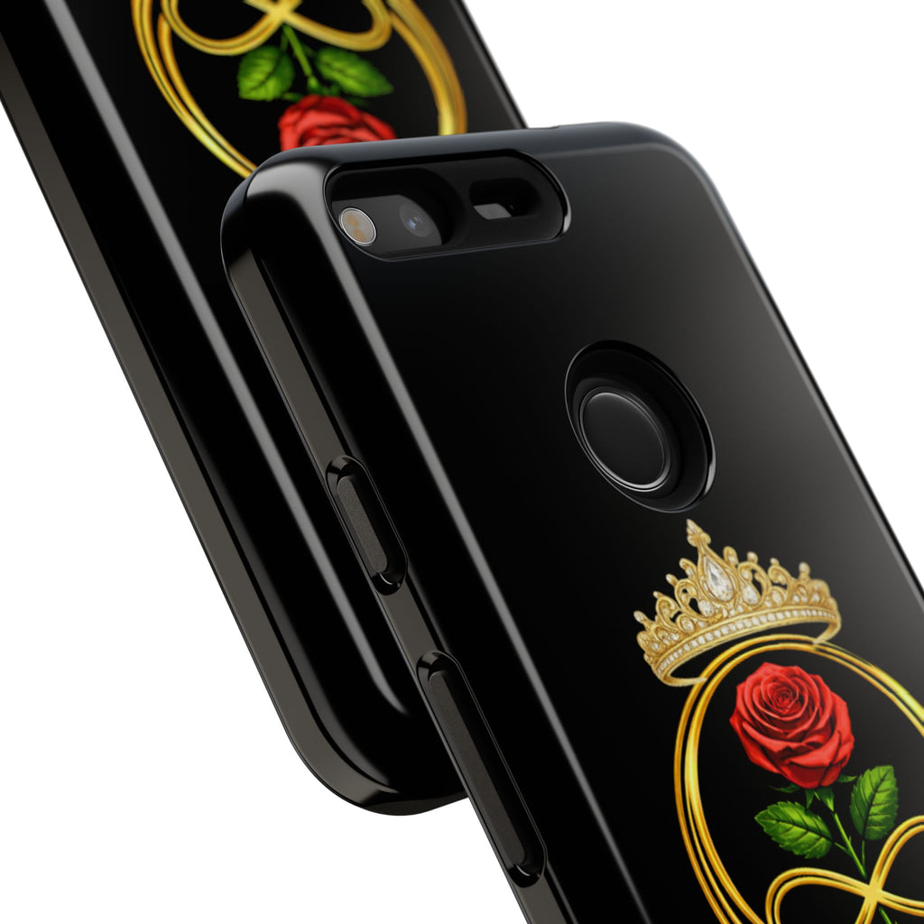 'A Rose Crowned in Strength Phone Case Black Rose Gold infinity