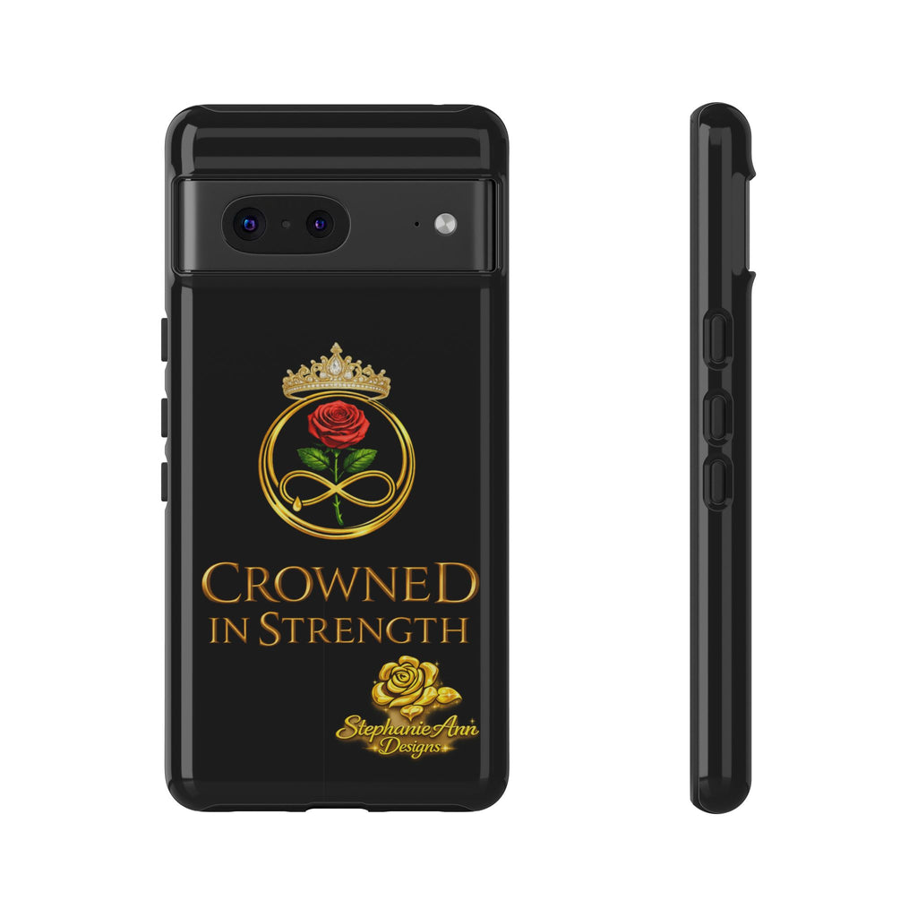 ' A Rose Crowned in Strength Phone Case Rose golden  — Protective Black Case with Rose & Crown Empowerment Design