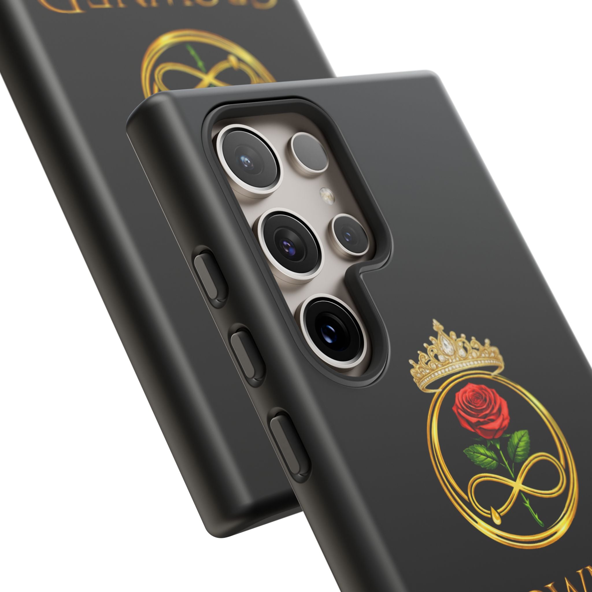 ' A Rose Crowned in Strength Phone Case Rose golden  — Protective Black Case with Rose & Crown Empowerment Design