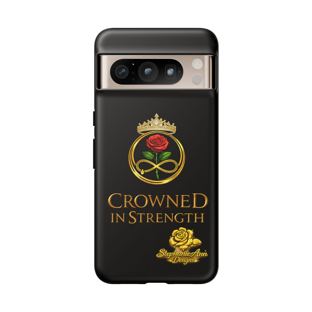' A Rose Crowned in Strength Phone Case Rose golden  — Protective Black Case with Rose & Crown Empowerment Design