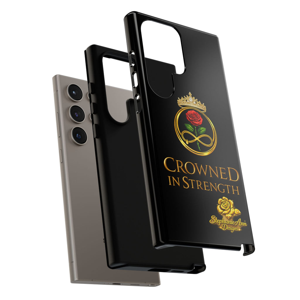 ' A Rose Crowned in Strength Phone Case Rose golden  — Protective Black Case with Rose & Crown Empowerment Design