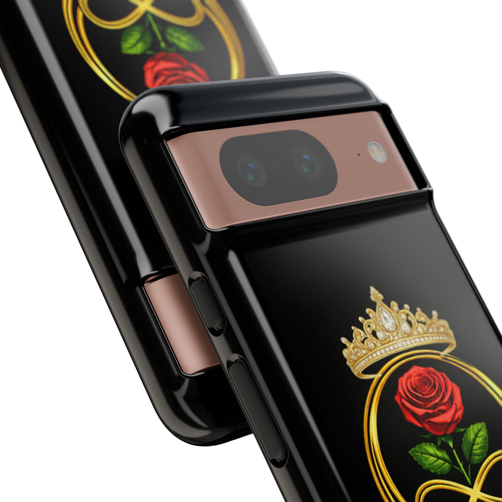 'A Rose Crowned in Strength Phone Case Black Rose Gold infinity