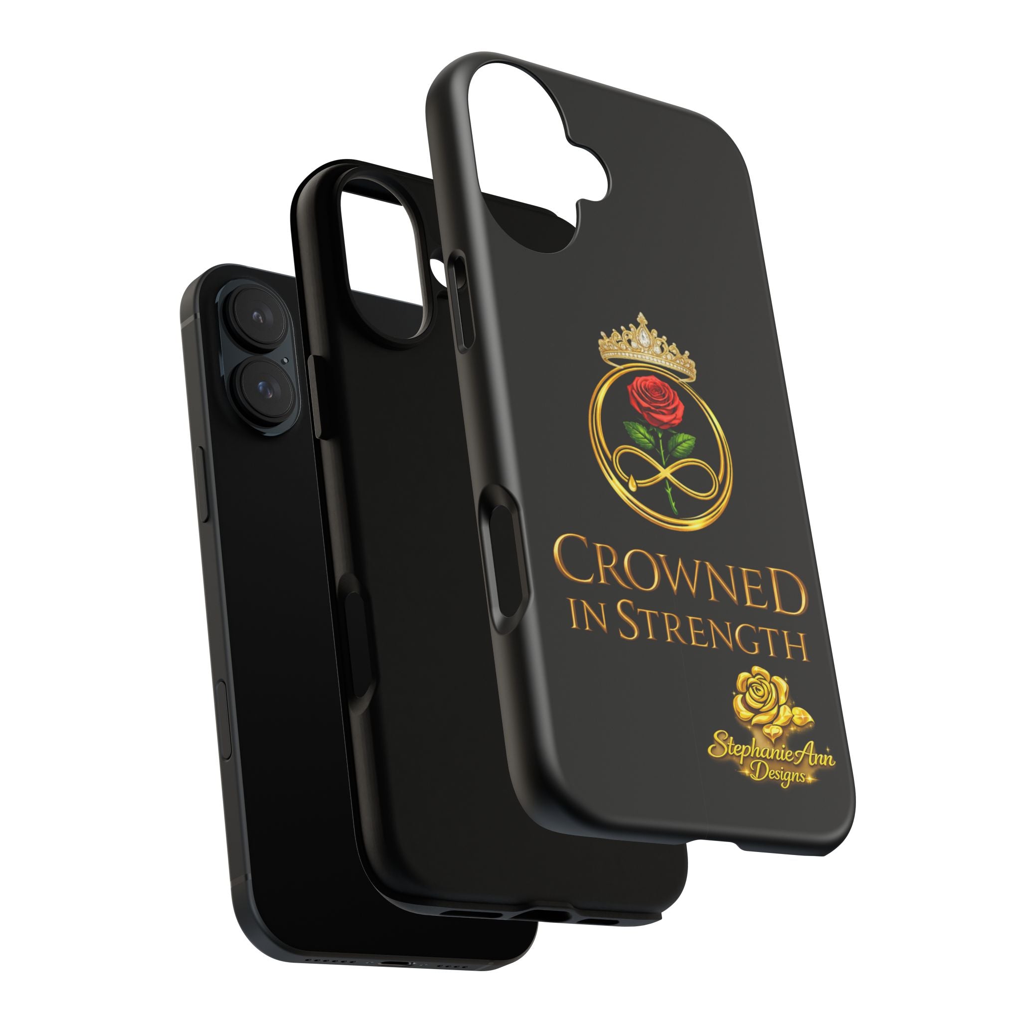 ' A Rose Crowned in Strength Phone Case Rose golden  — Protective Black Case with Rose & Crown Empowerment Design