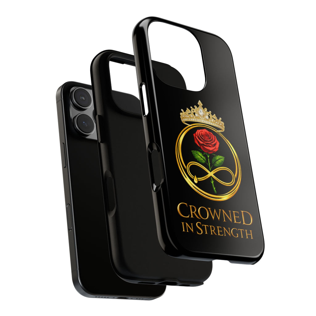 'A Rose Crowned in Strength Phone Case Black Rose Gold infinity