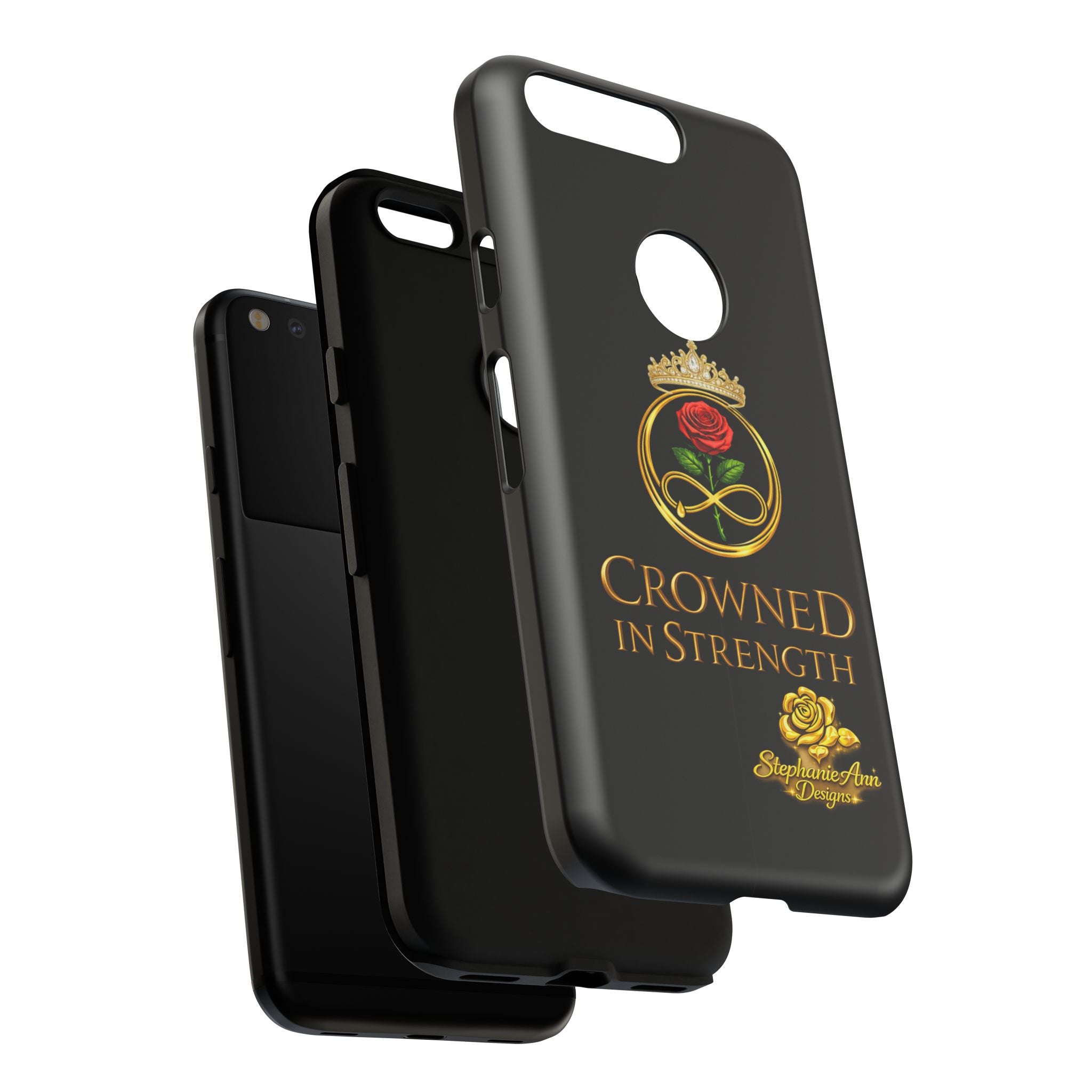 ' A Rose Crowned in Strength Phone Case Rose golden  — Protective Black Case with Rose & Crown Empowerment Design