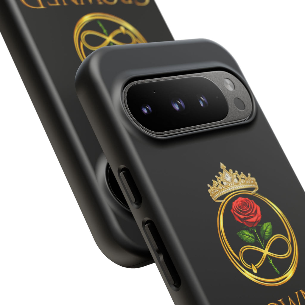 ' A Rose Crowned in Strength Phone Case Rose golden  — Protective Black Case with Rose & Crown Empowerment Design