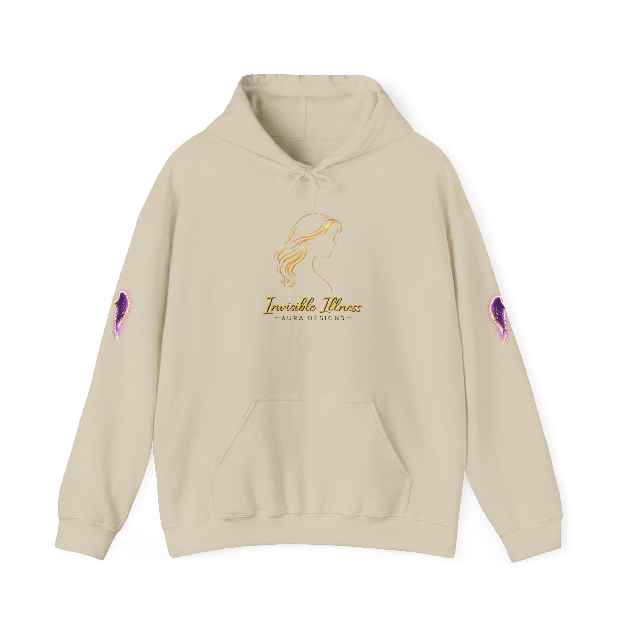 Neon Purple Auras Angel Wings Hoodie — "Invisible Monsters" Purple Silhouette Graphic