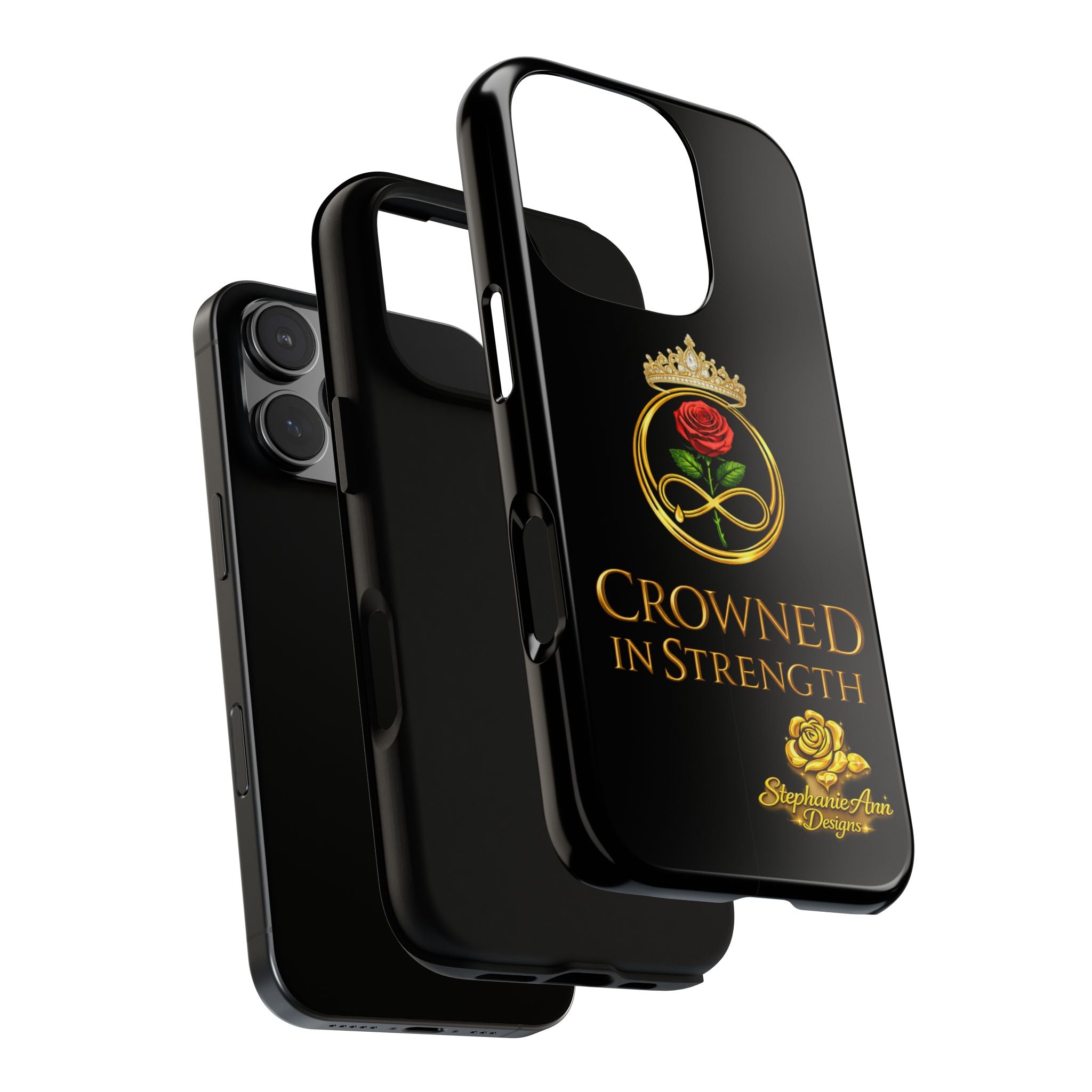 ' A Rose Crowned in Strength Phone Case Rose golden  — Protective Black Case with Rose & Crown Empowerment Design