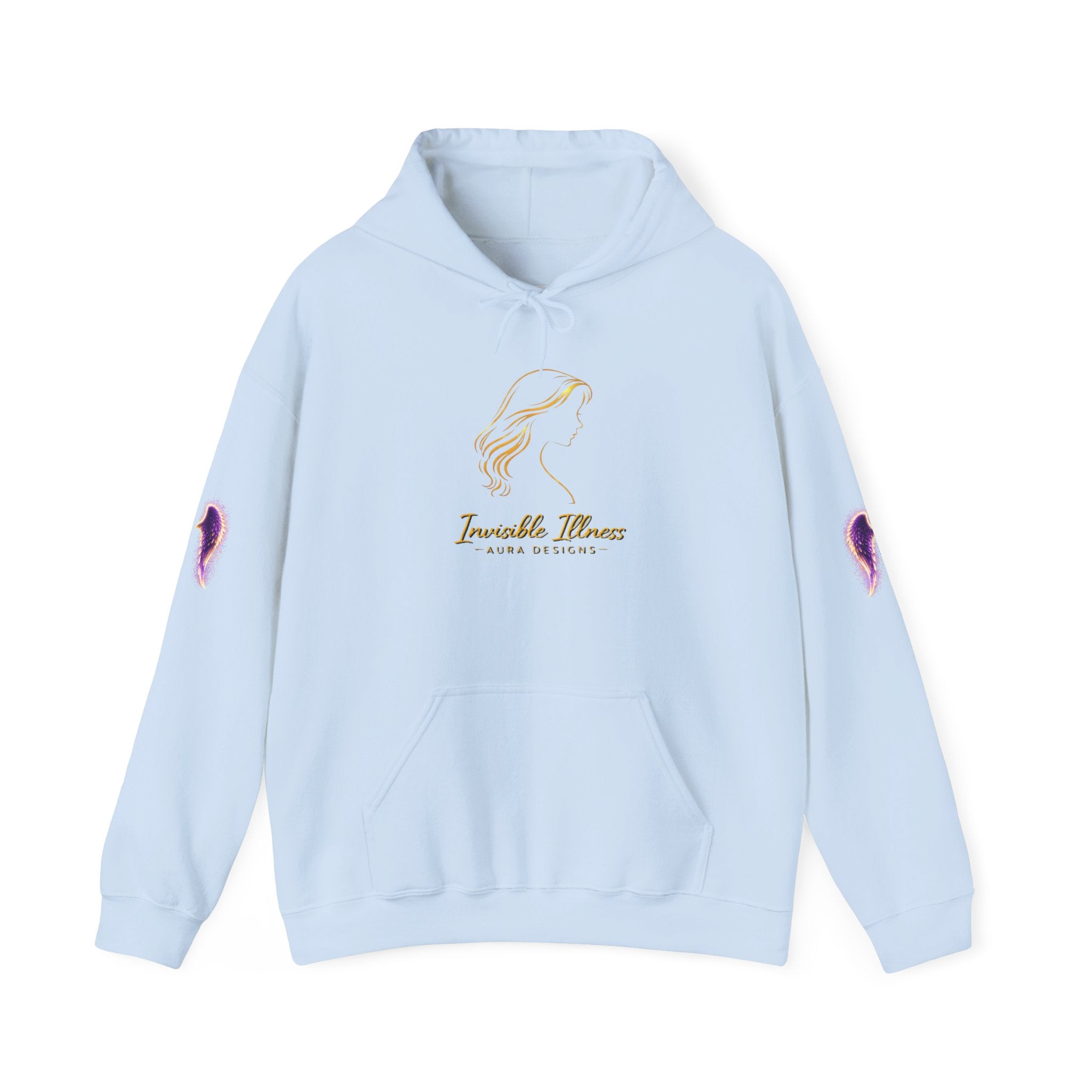 Neon Purple Auras Angel Wings Hoodie — "Invisible Monsters" Purple Silhouette Graphic