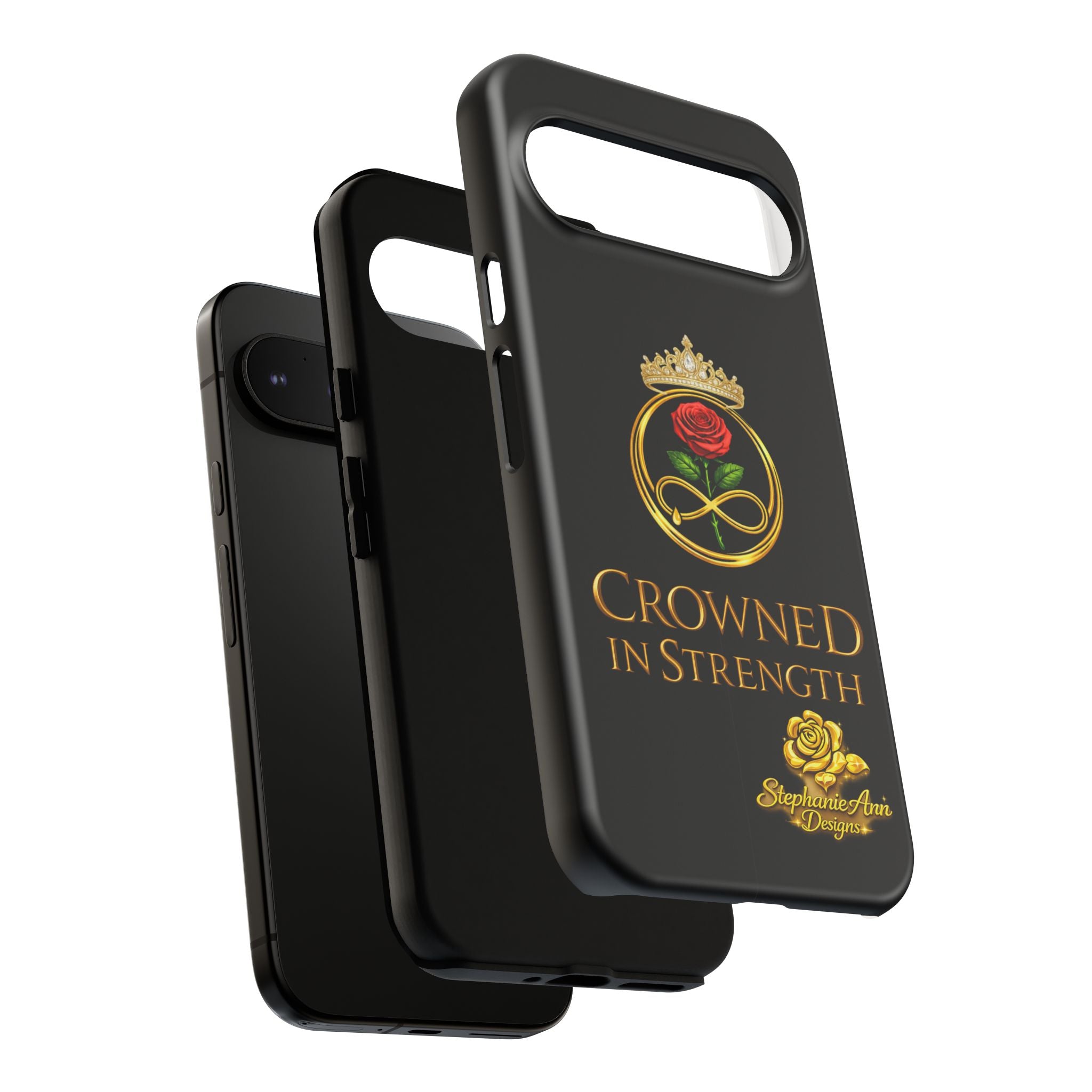 ' A Rose Crowned in Strength Phone Case Rose golden  — Protective Black Case with Rose & Crown Empowerment Design