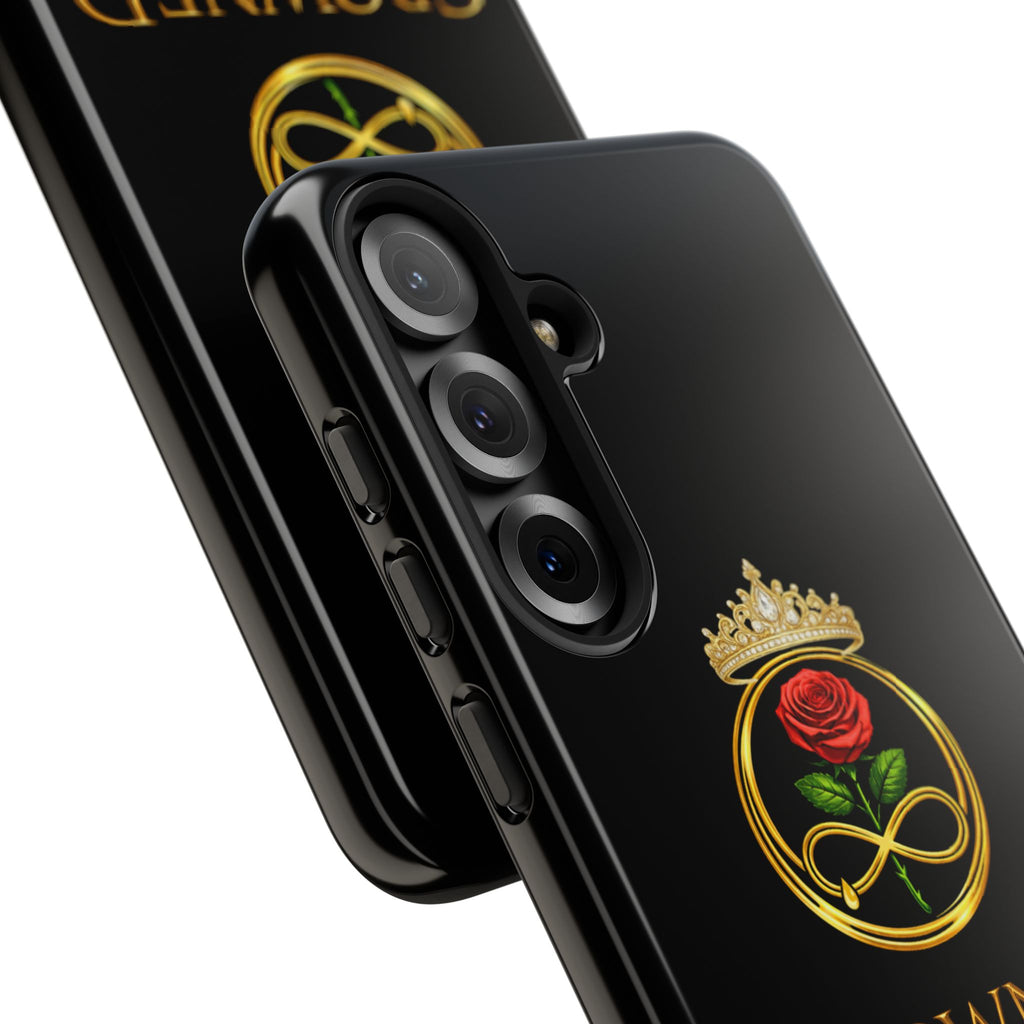 ' A Rose Crowned in Strength Phone Case Rose golden  — Protective Black Case with Rose & Crown Empowerment Design