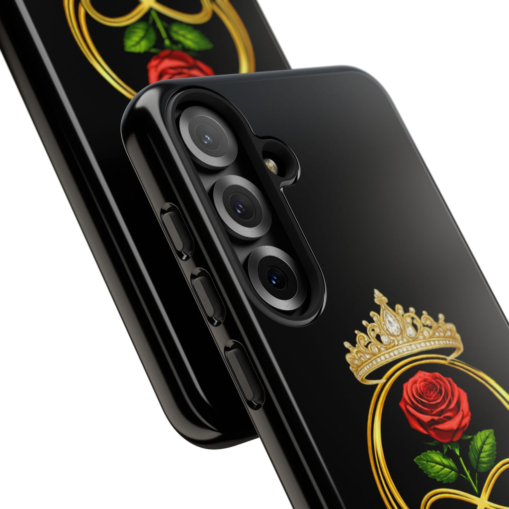 'A Rose Crowned in Strength Phone Case Black Rose Gold infinity