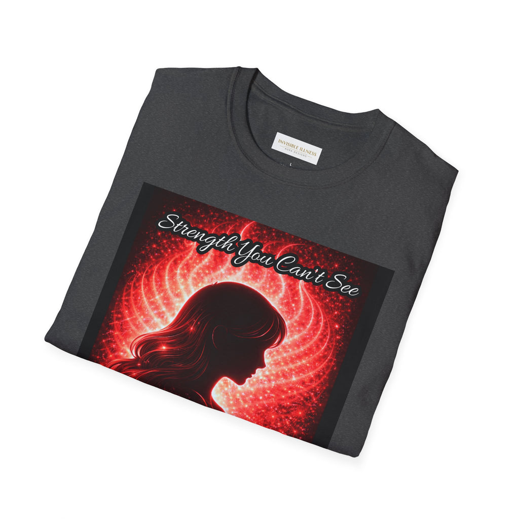 OCD awareness Invisible Illness auras Awareness T-Shirt — Strength You Can't See (Red Aura Angel Wings)