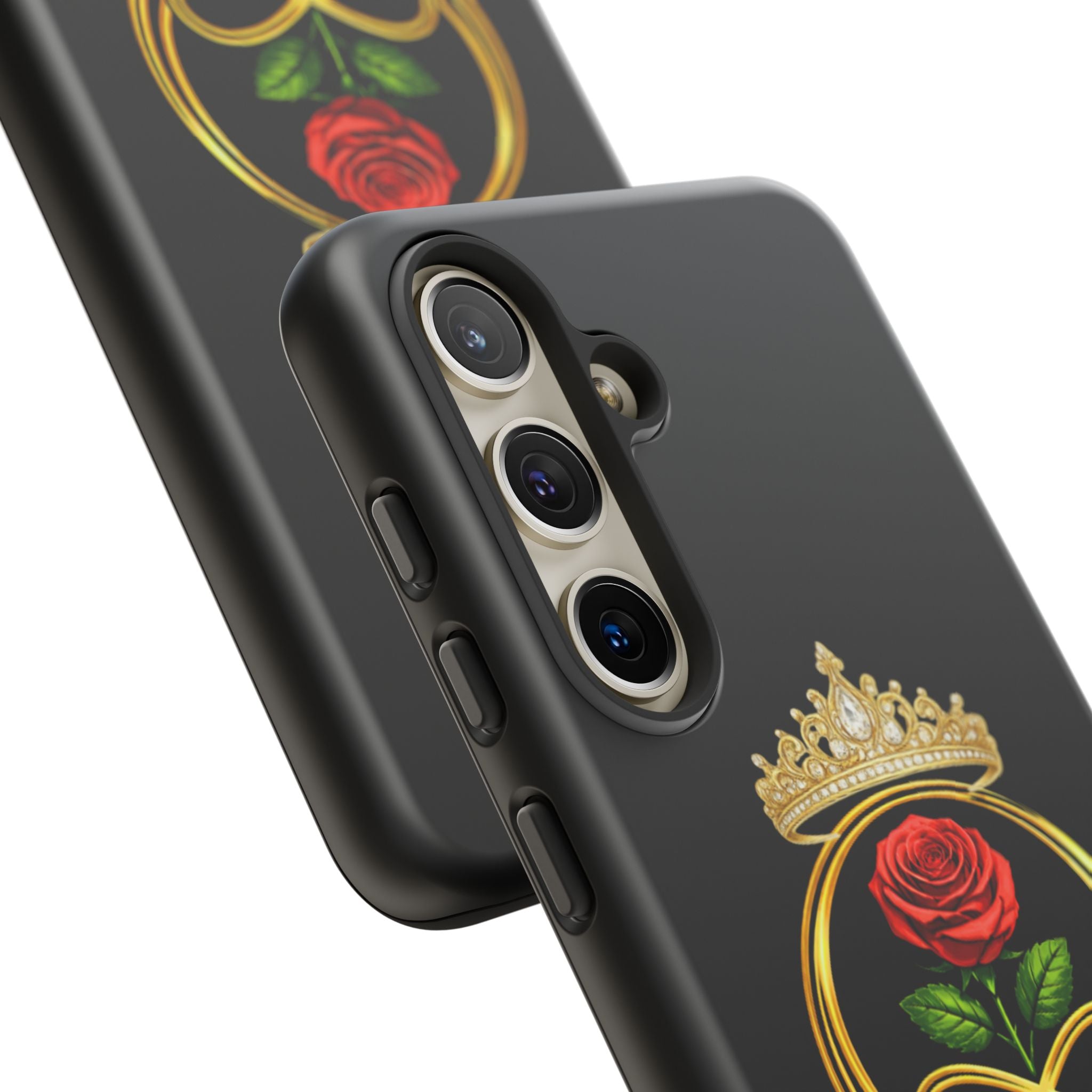 'A Rose Crowned in Strength Phone Case Black Rose Gold infinity