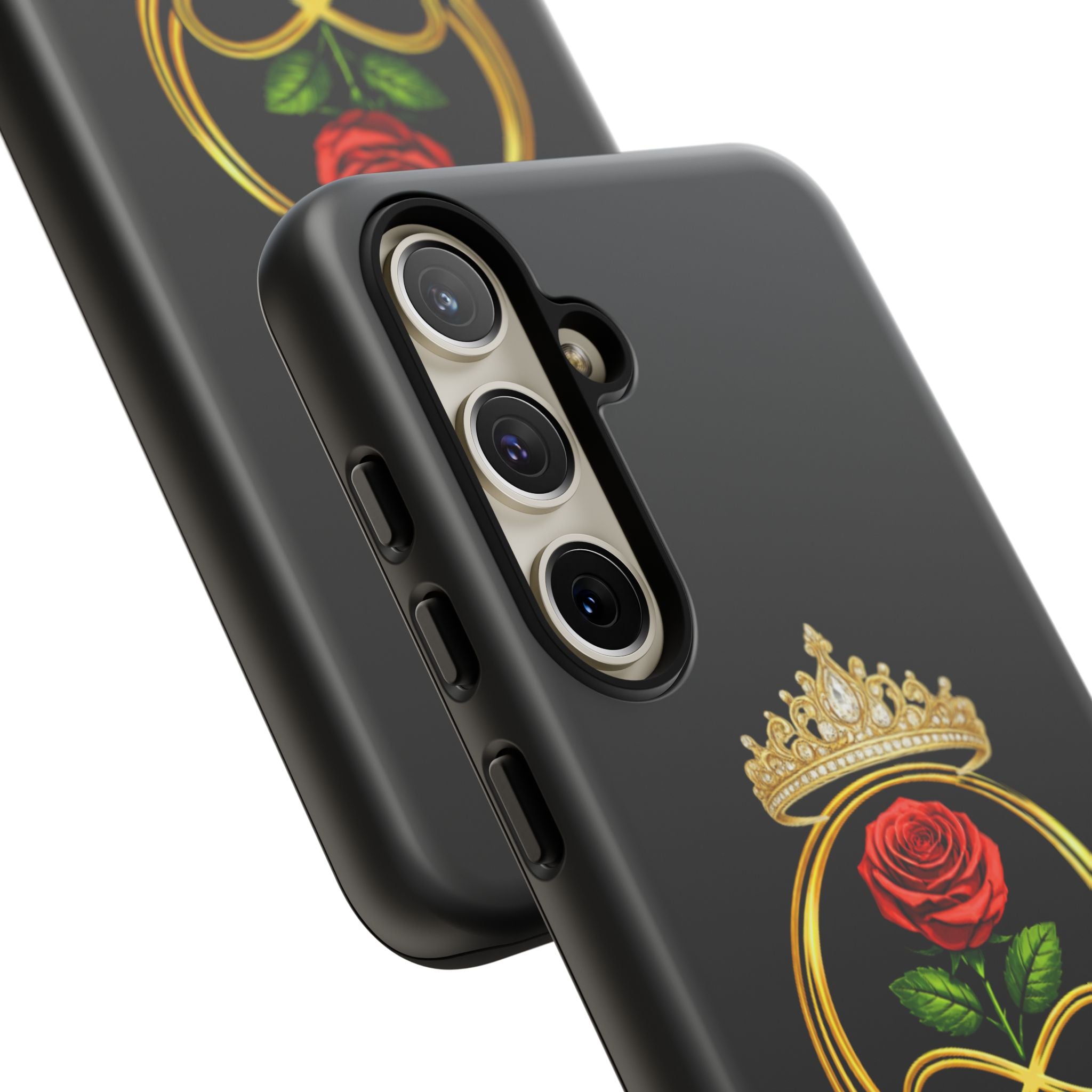 'A Rose Crowned in Strength Phone Case Black Rose Gold infinity