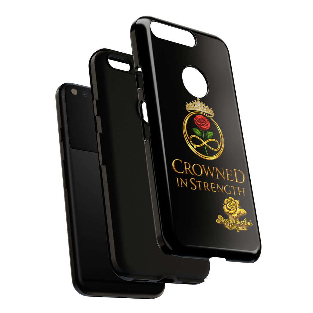 ' A Rose Crowned in Strength Phone Case Rose golden  — Protective Black Case with Rose & Crown Empowerment Design
