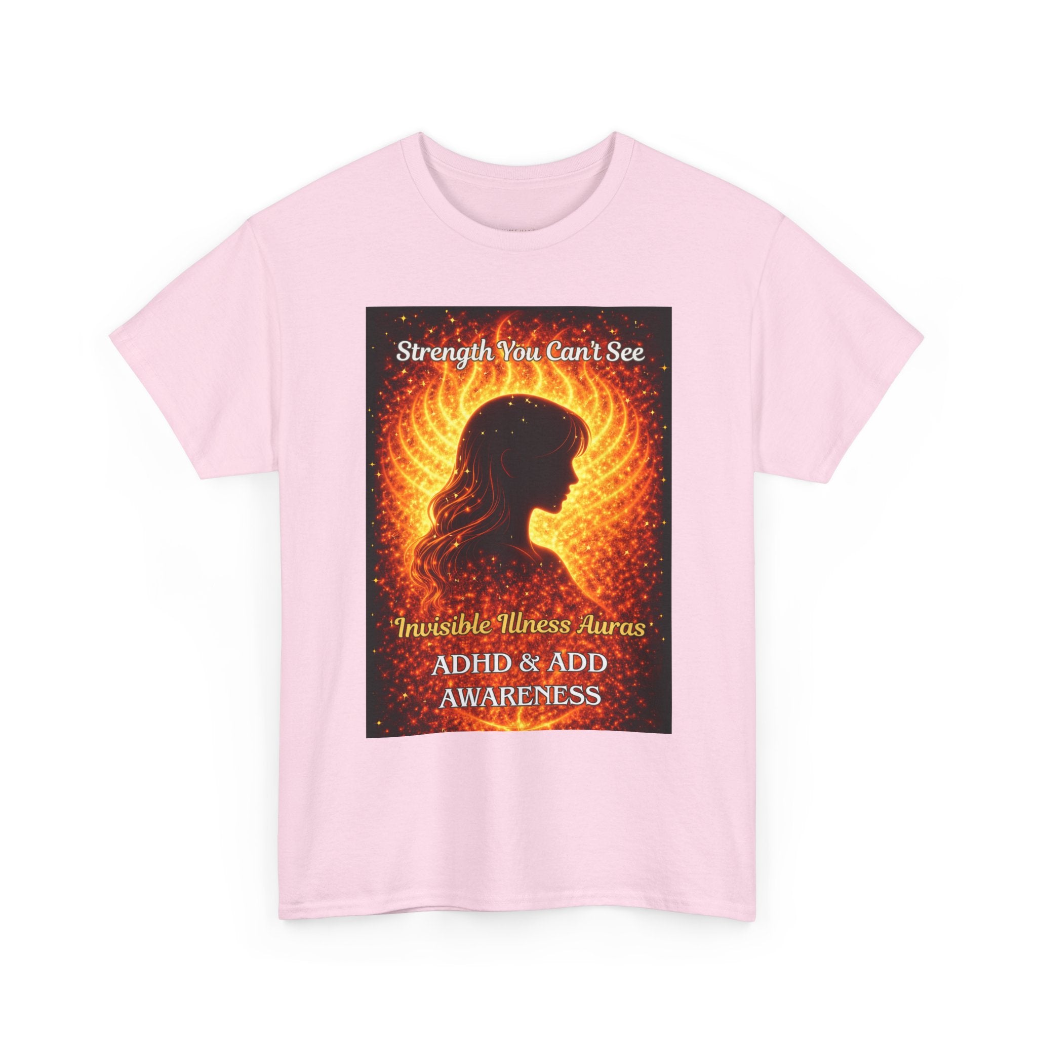 ADHD Awareness Fiery Aura Angel Wings T-Shirt — "Strength You Can't See" Inspirational Tee