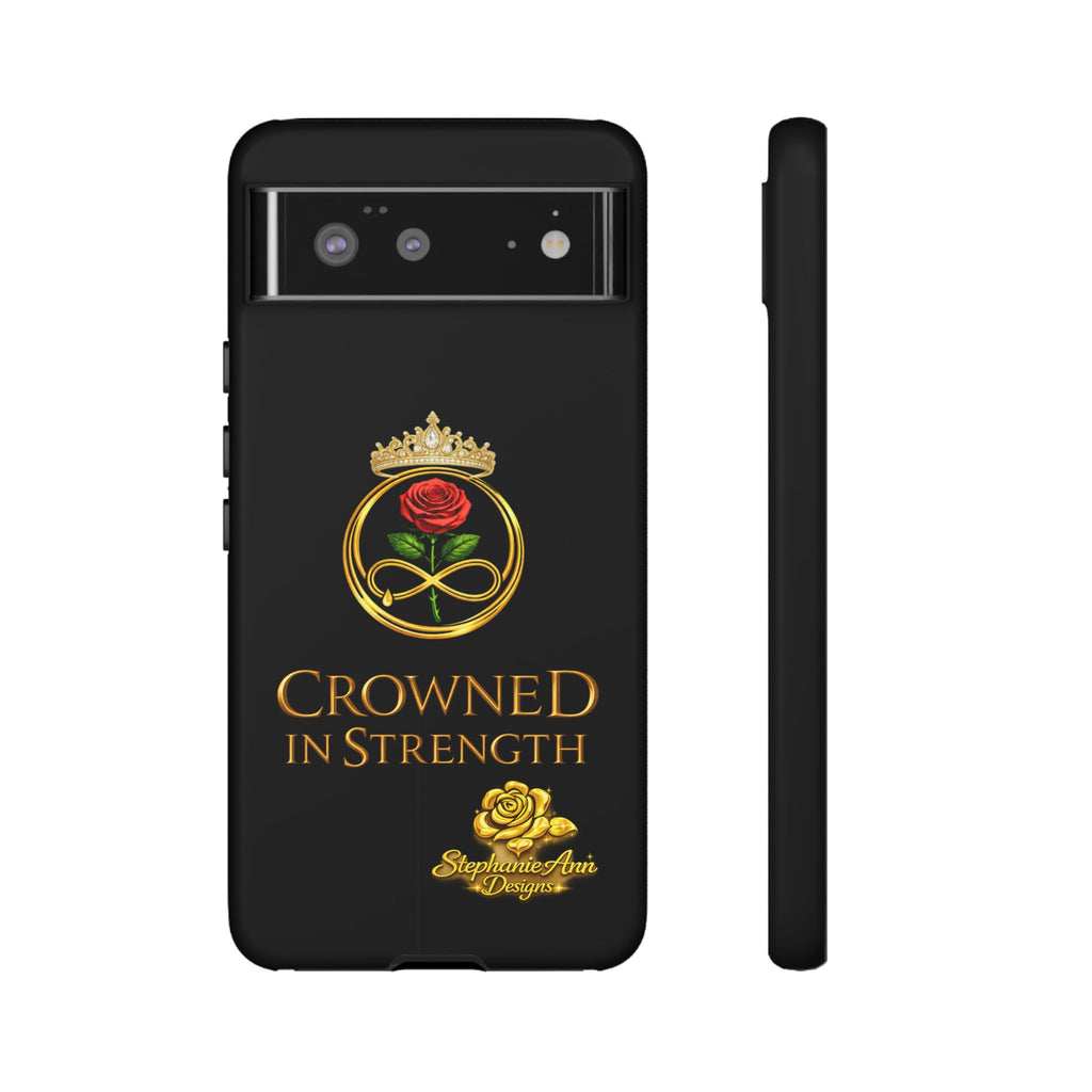 ' A Rose Crowned in Strength Phone Case Rose golden  — Protective Black Case with Rose & Crown Empowerment Design