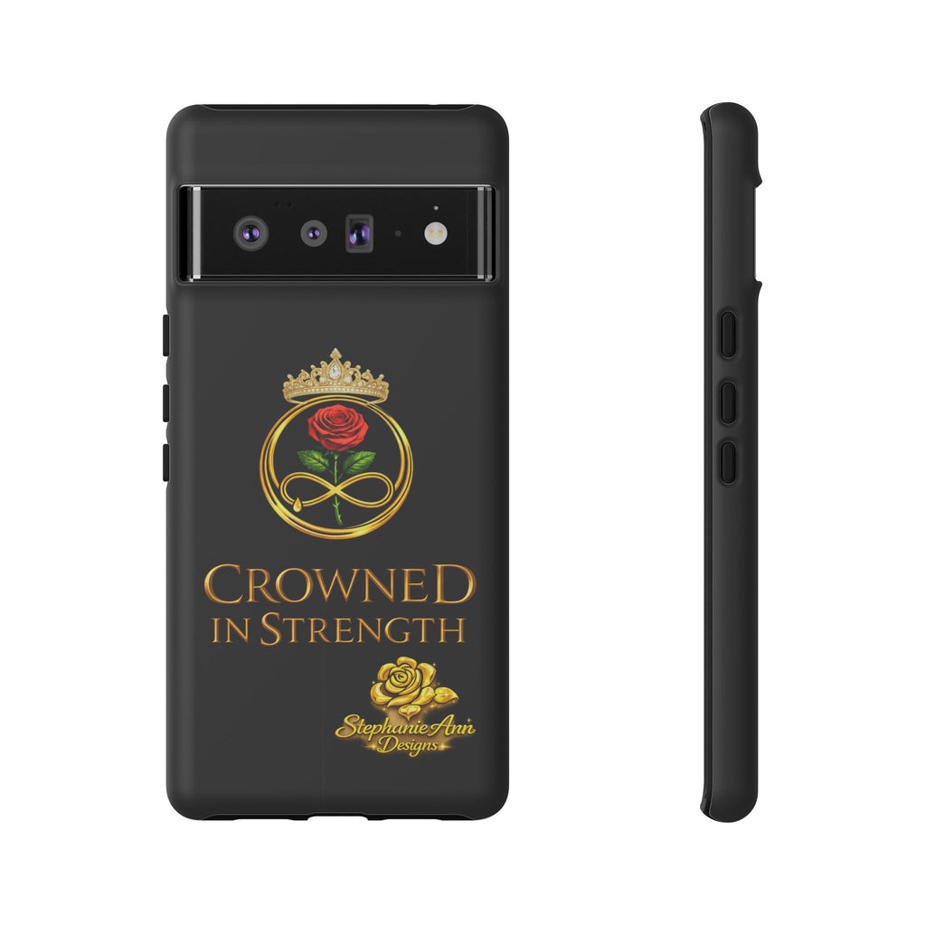 ' A Rose Crowned in Strength Phone Case Rose golden  — Protective Black Case with Rose & Crown Empowerment Design