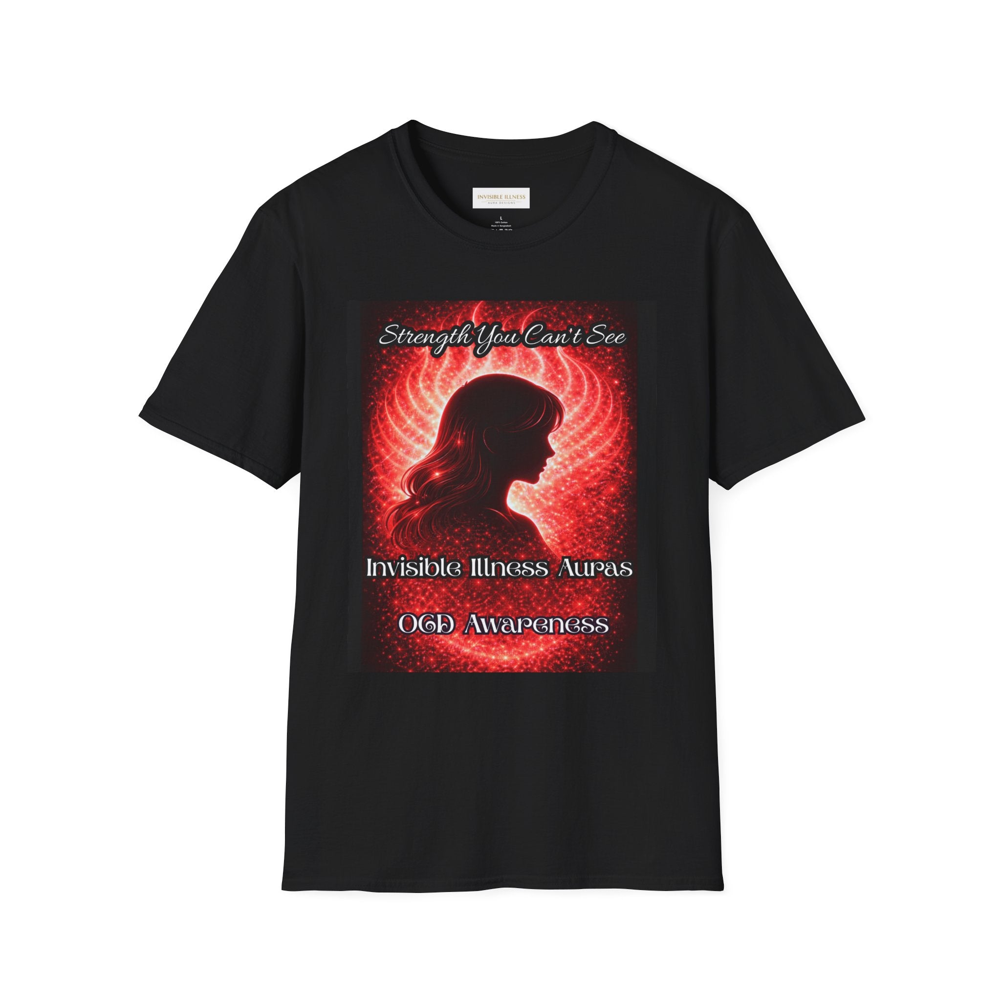 OCD awareness Invisible Illness auras Awareness T-Shirt — Strength You Can't See (Red Aura Angel Wings)