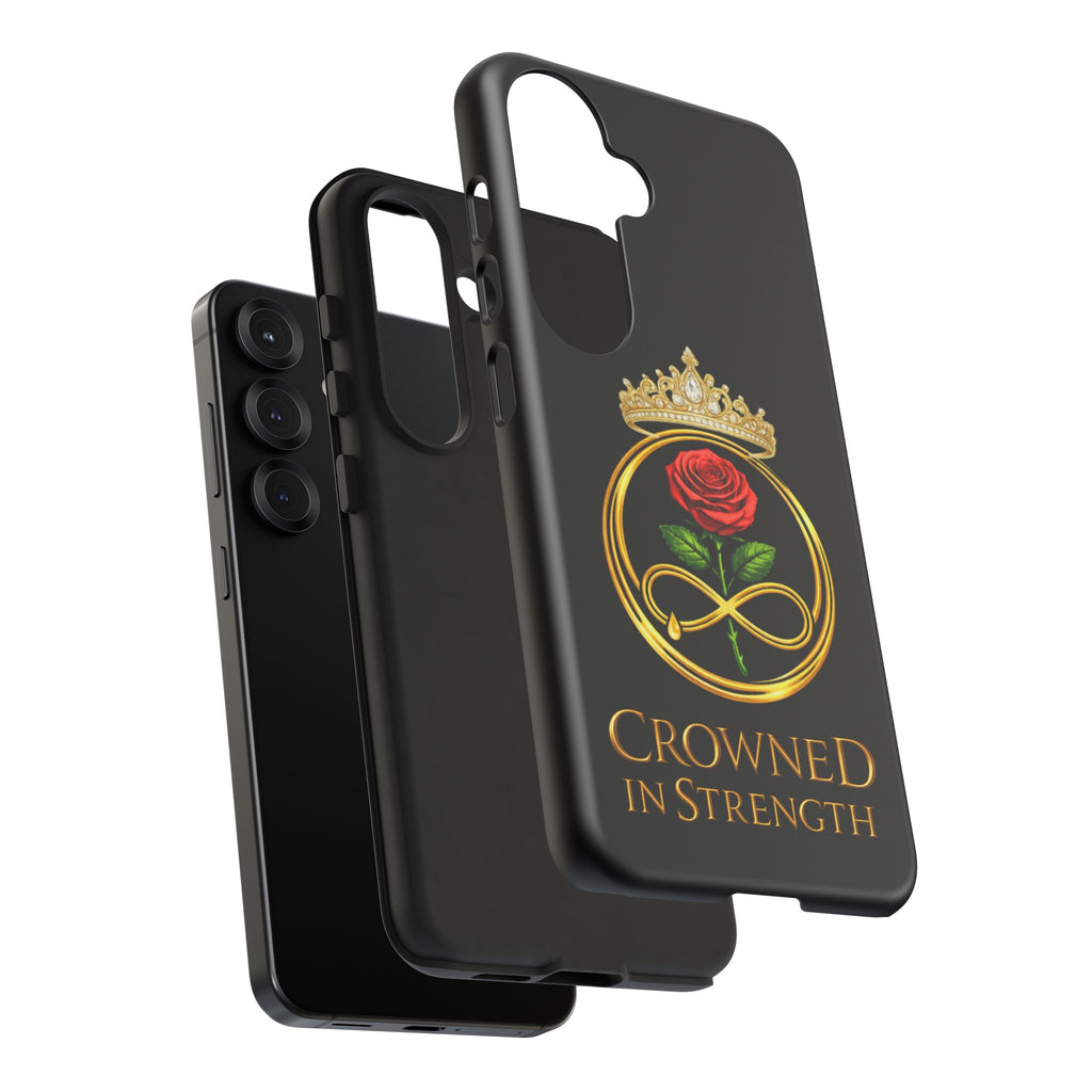 'A Rose Crowned in Strength Phone Case Black Rose Gold infinity
