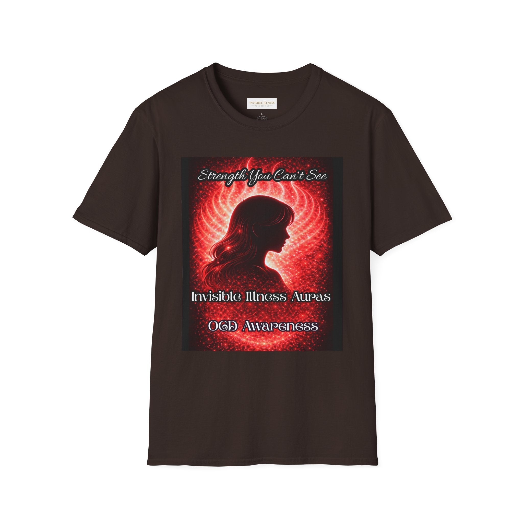 OCD awareness Invisible Illness auras Awareness T-Shirt — Strength You Can't See (Red Aura Angel Wings)