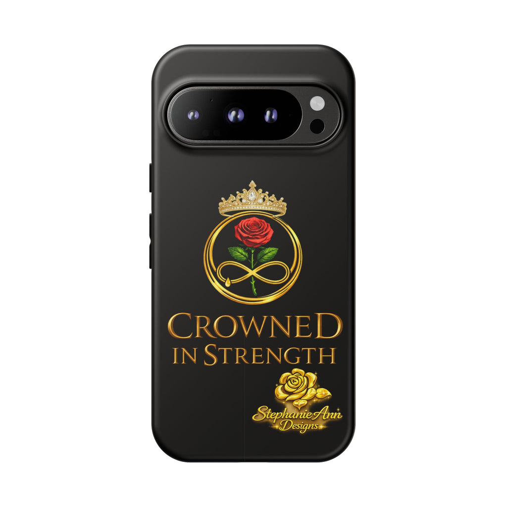 ' A Rose Crowned in Strength Phone Case Rose golden  — Protective Black Case with Rose & Crown Empowerment Design