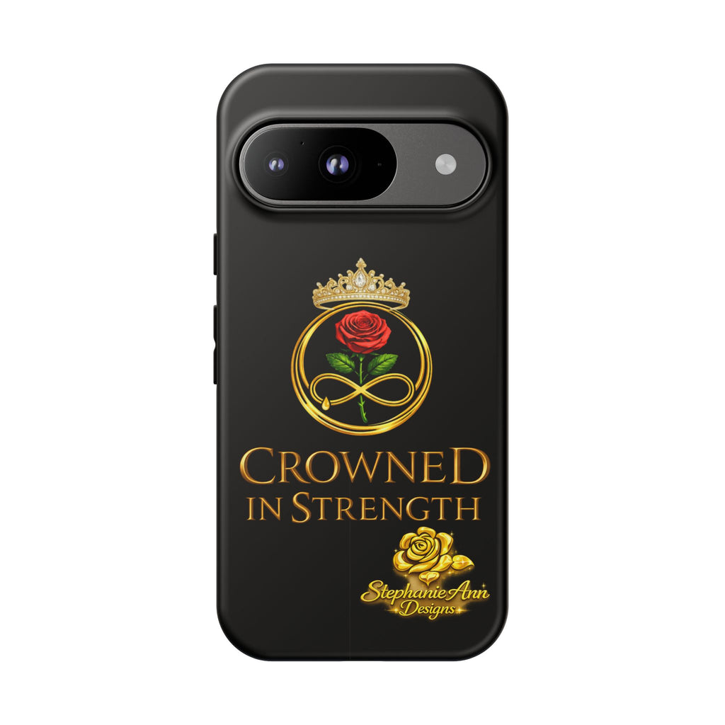 ' A Rose Crowned in Strength Phone Case Rose golden  — Protective Black Case with Rose & Crown Empowerment Design