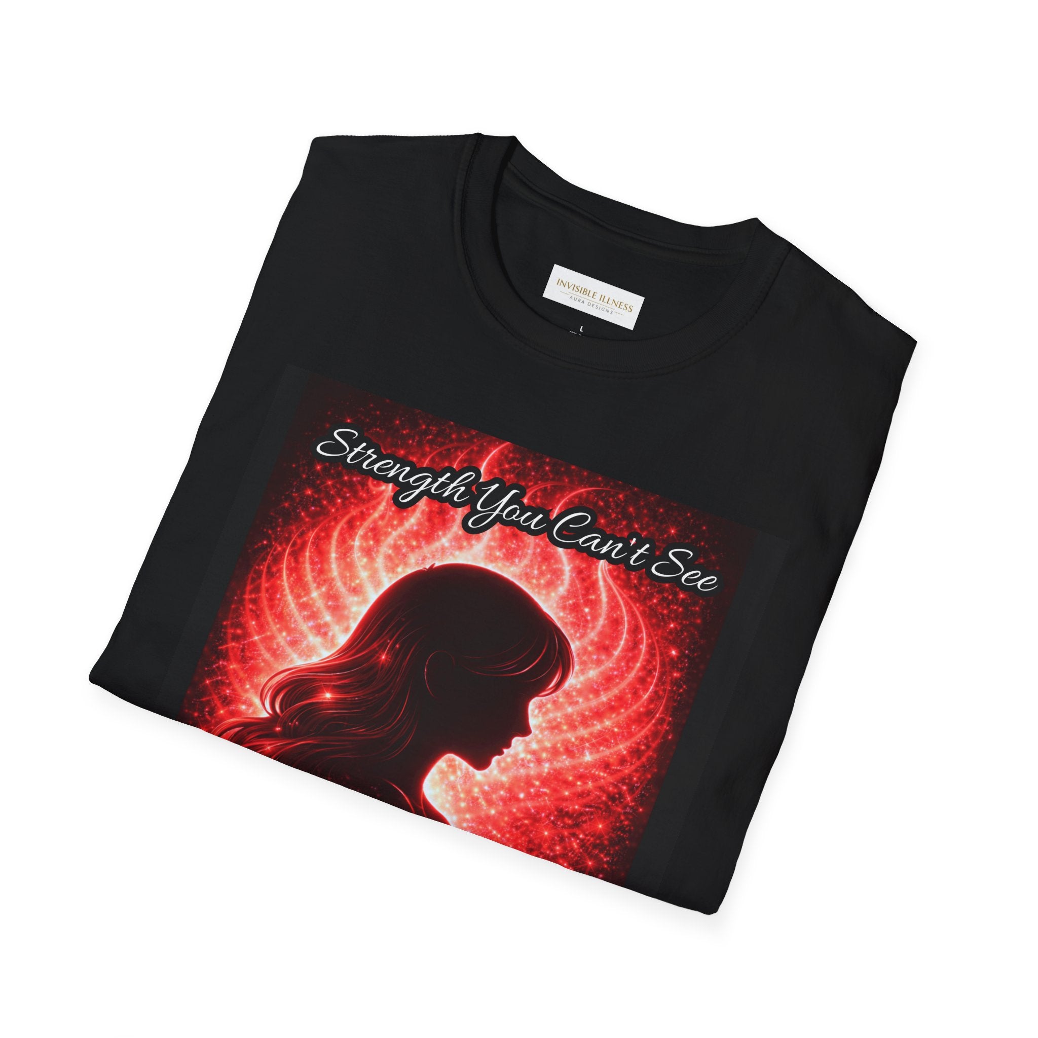 OCD awareness Invisible Illness auras Awareness T-Shirt — Strength You Can't See (Red Aura Angel Wings)